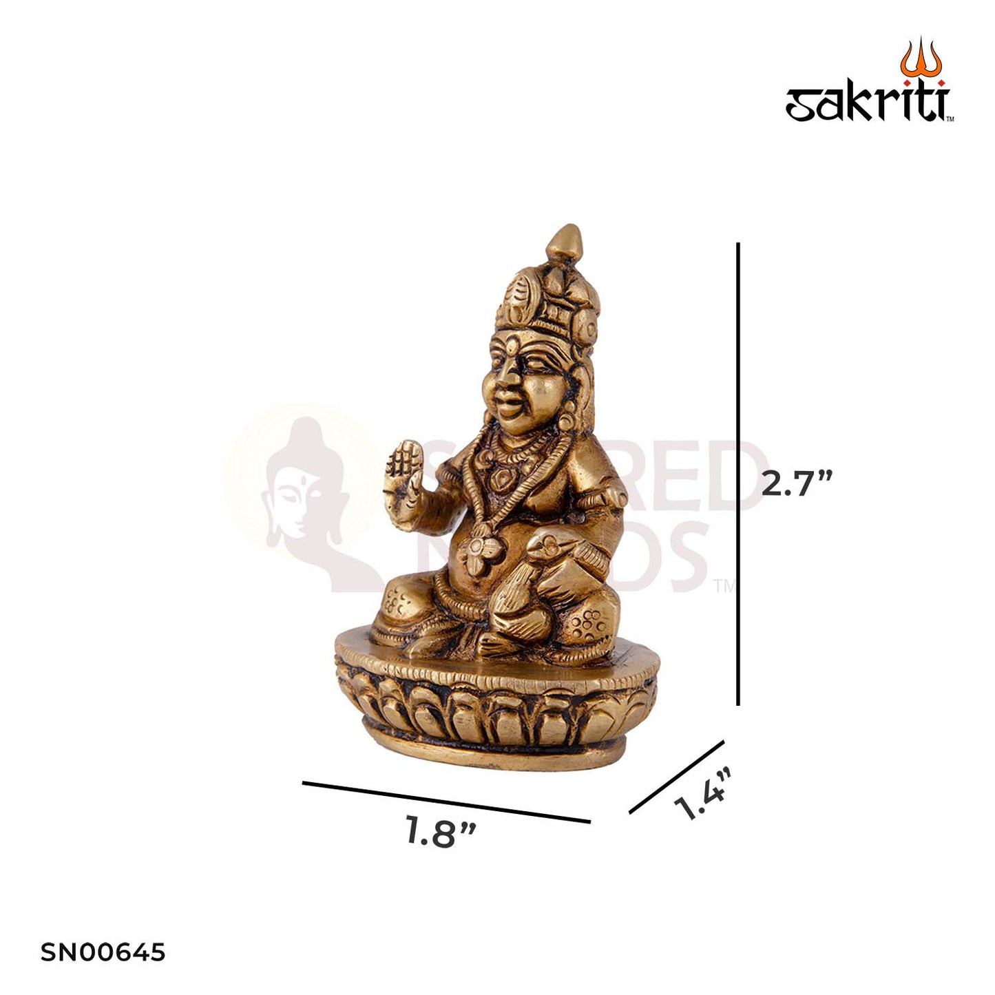 Brass Kuberan – 2.7 Inch Height | Miniature Lord Kubera Idol for Locker, Wealth Corner & Safe Placement