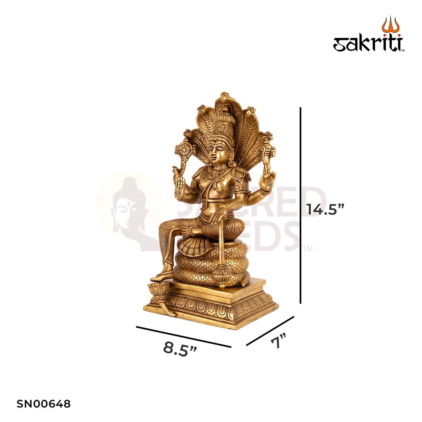 Brass Nag Vishnu – 14.5 Inch Height | Lord Vishnu Resting on Sheshnag for Vaikuntha Worship & Pooja Room