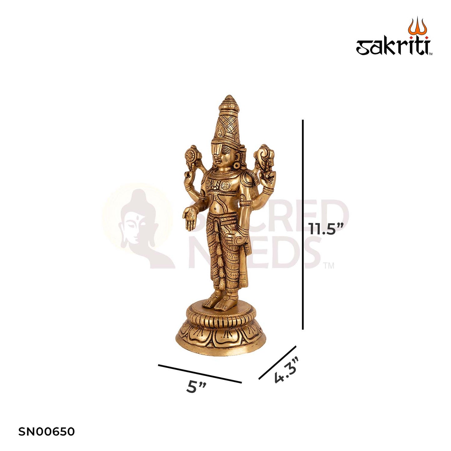 Brass Balaji – 11.5 Inch Height | Venkateswara Swamy Idol for Home Temple, Tirupati Pooja & Blessings