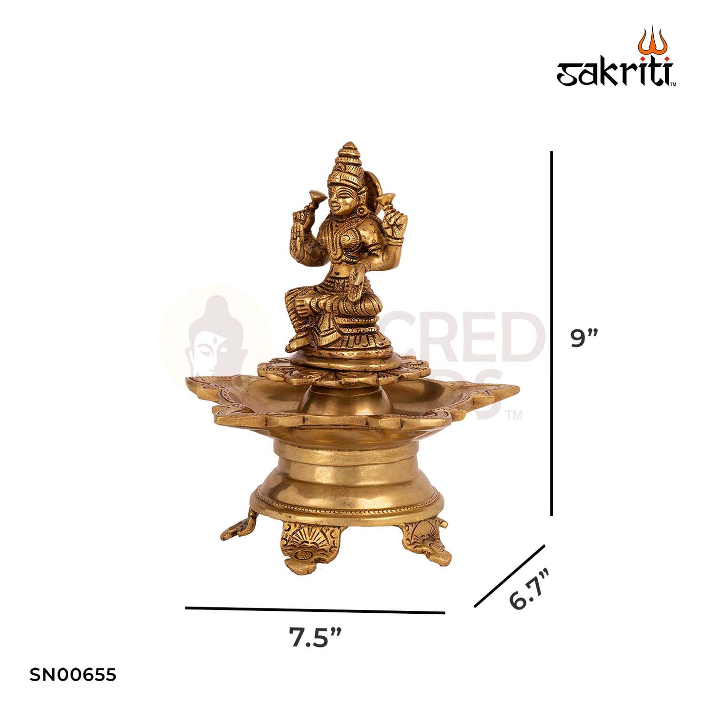 Brass Antique Lakshmi Vilakku – 9 Inch Height | Traditional Brass Deepam with Goddess Laxmi for Diwali & Aarti