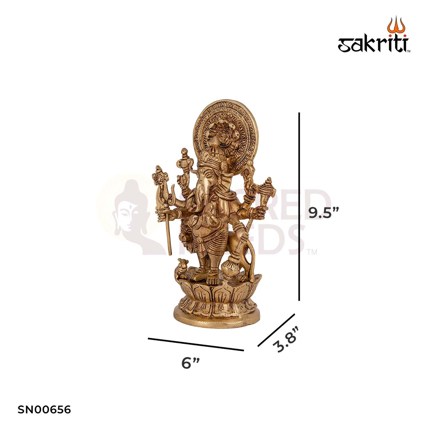 Brass Drishti Ganesha – 9.5 Inch Height | Evil Eye Protector Ganpati Idol for Entrances & Home Vastu