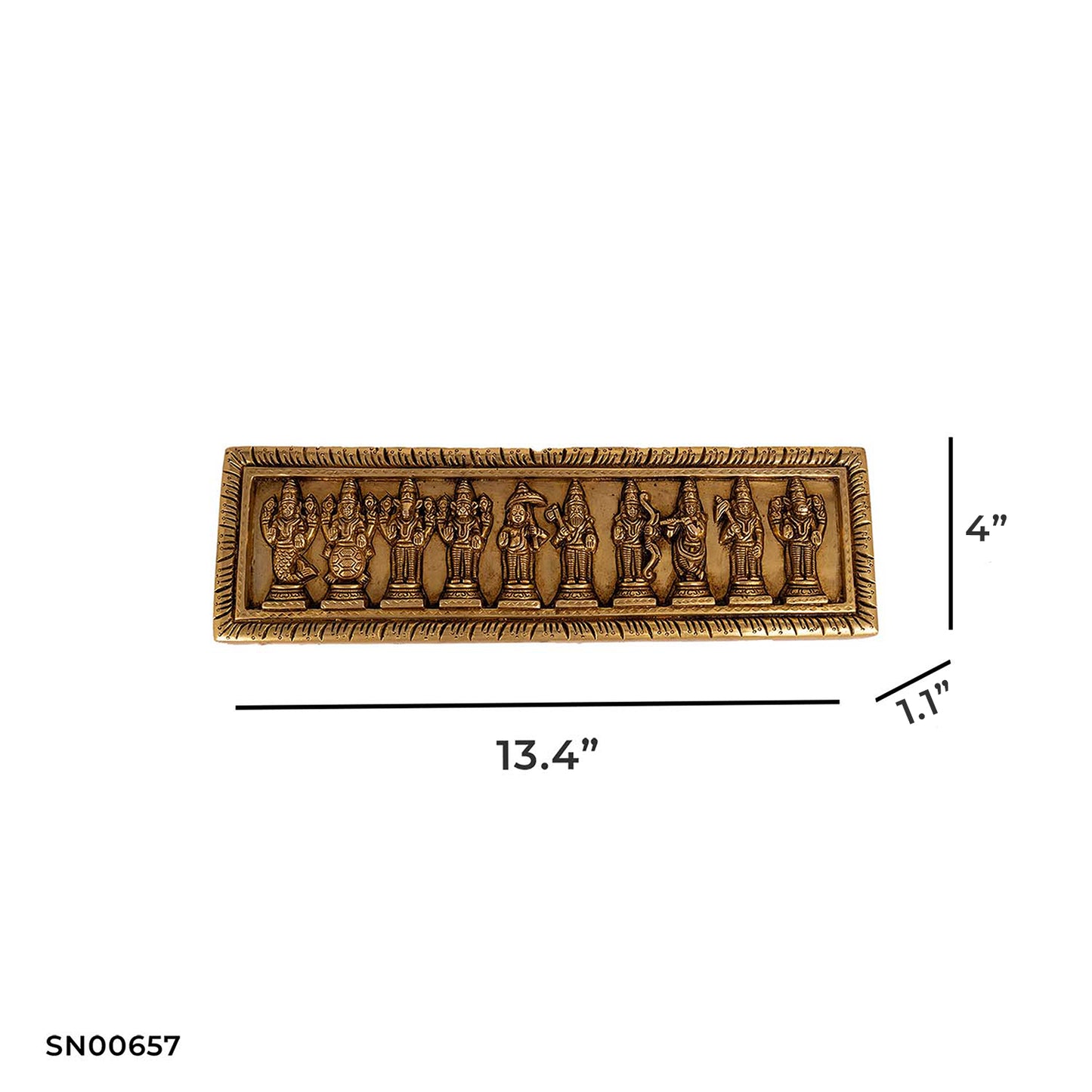 Brass Dasavatharam Wall Mounted Plate – 13.4 Inch Length | Wall Hanging of 10 Vishnu Avatars for Devotional Decor