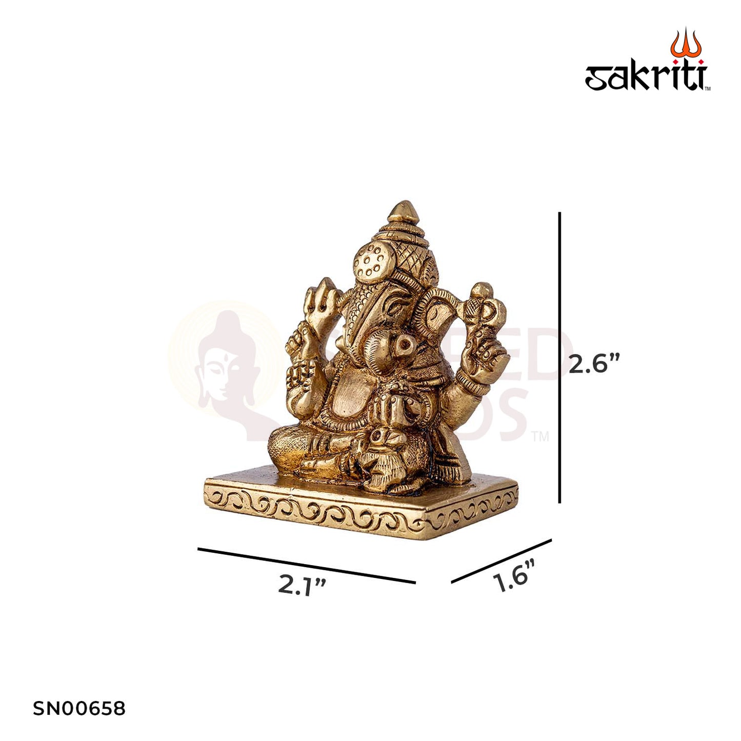 Brass Dagru Ganesha – 2.6 Inch Height | Cute Seated Ganapati Idol with Drum for Gifting & Worship