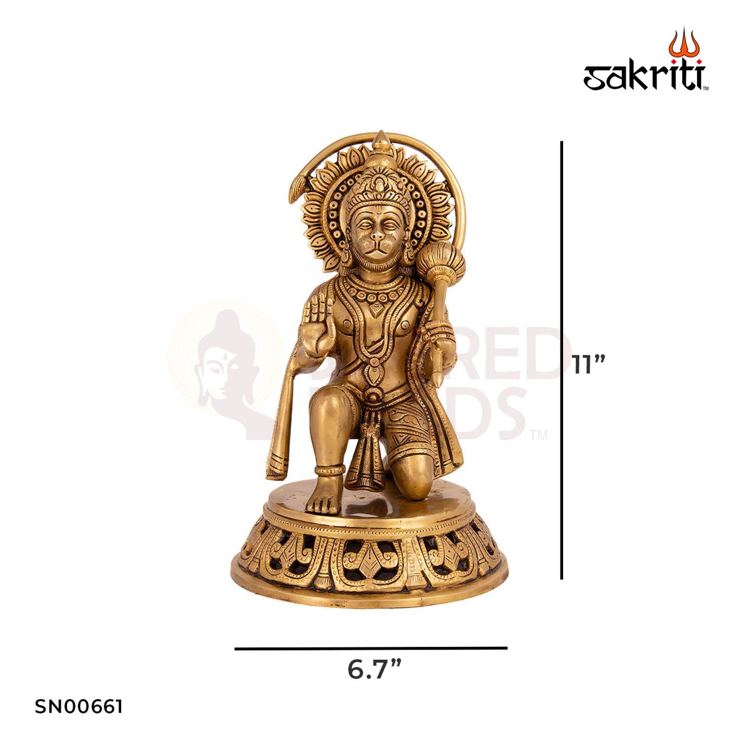 Brass Hanuman – 11 Inch Height | Lord Hanuman Idol for Strength, Devotion & Home Worship