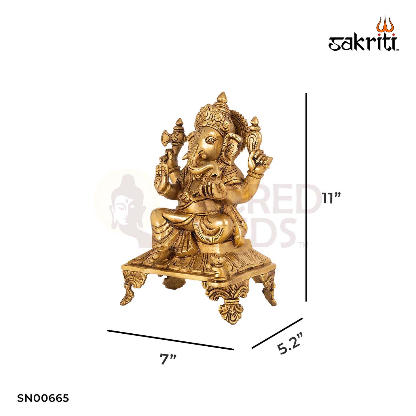Brass Ganesha – 11 Inch Height | Auspicious Ganpati Idol for Home Mandir, Ganesh Chaturthi & Blessings