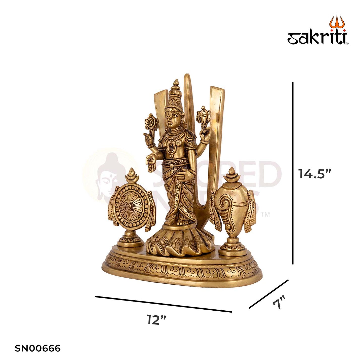 Brass Shankh Chakra Namam Balaji – 14.5 Inch Height | Vishnu Symbol Idol for Spiritual Decor & Devotion