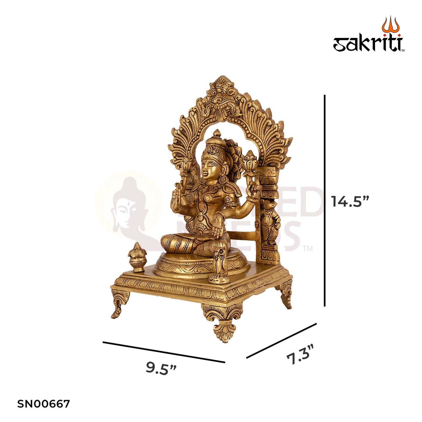 Brass Lakshmi with Arch – 14.5 Inch Height | Goddess Laxmi Idol with Ornate Frame for Wealth & Pooja