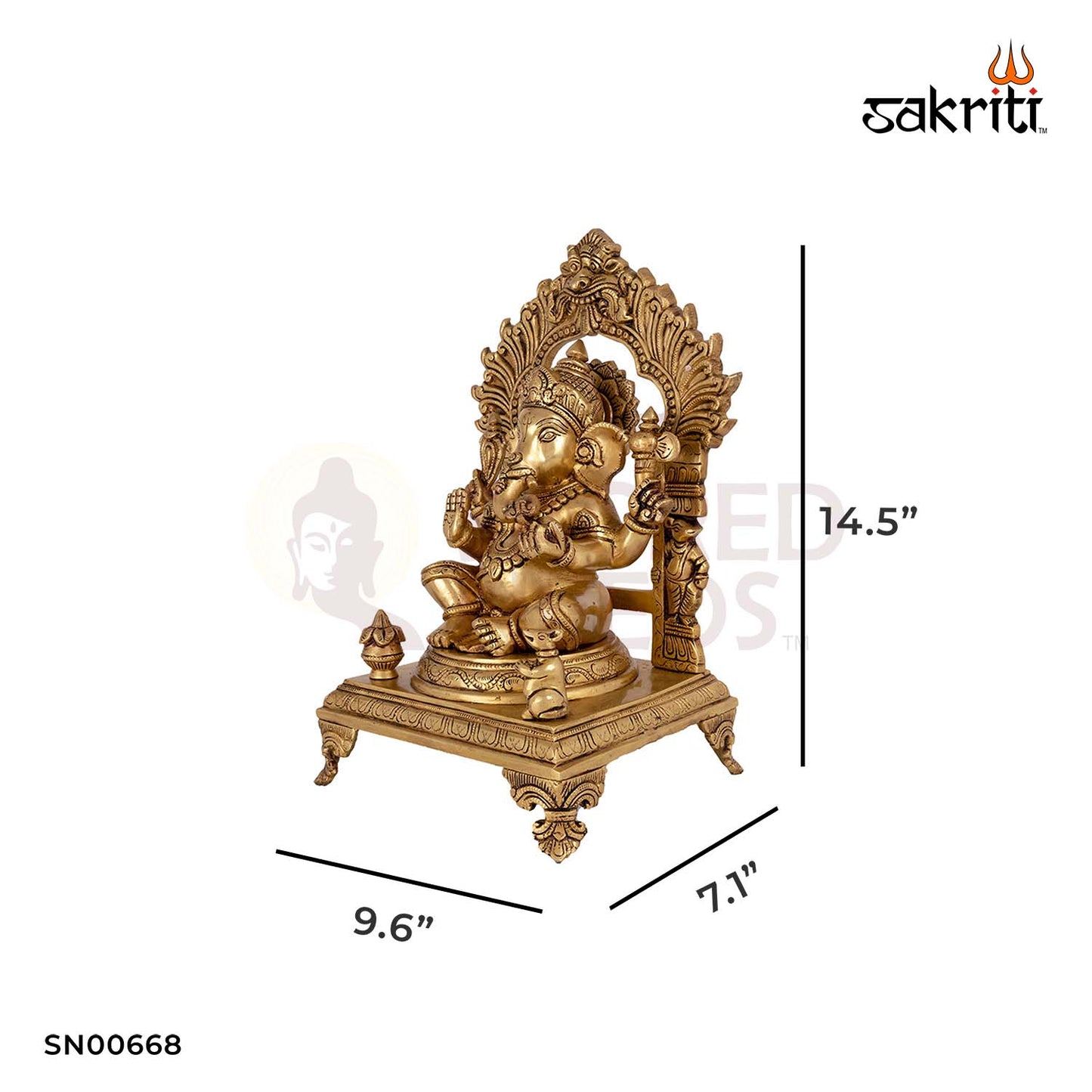 Brass Ganesha with Arch – 14.5 Inch Height | Lord Ganpati Idol with Decorative Frame for Home Temple & Aarti