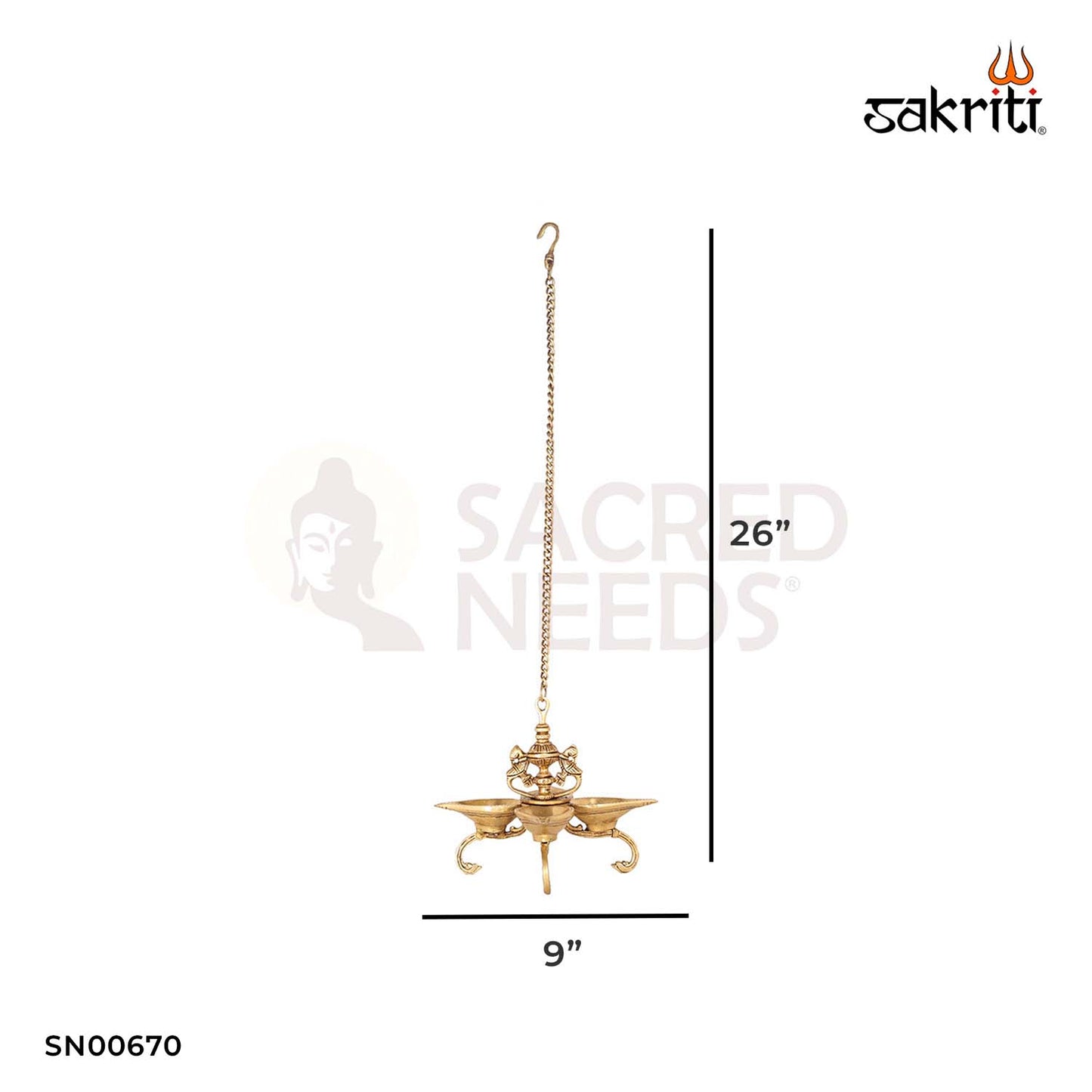 Brass 4 Mukh Peacock Hanging Vilakku – 26 Inch Height | 4-Spout Brass Lamp with Peacock Design for Temple Decor