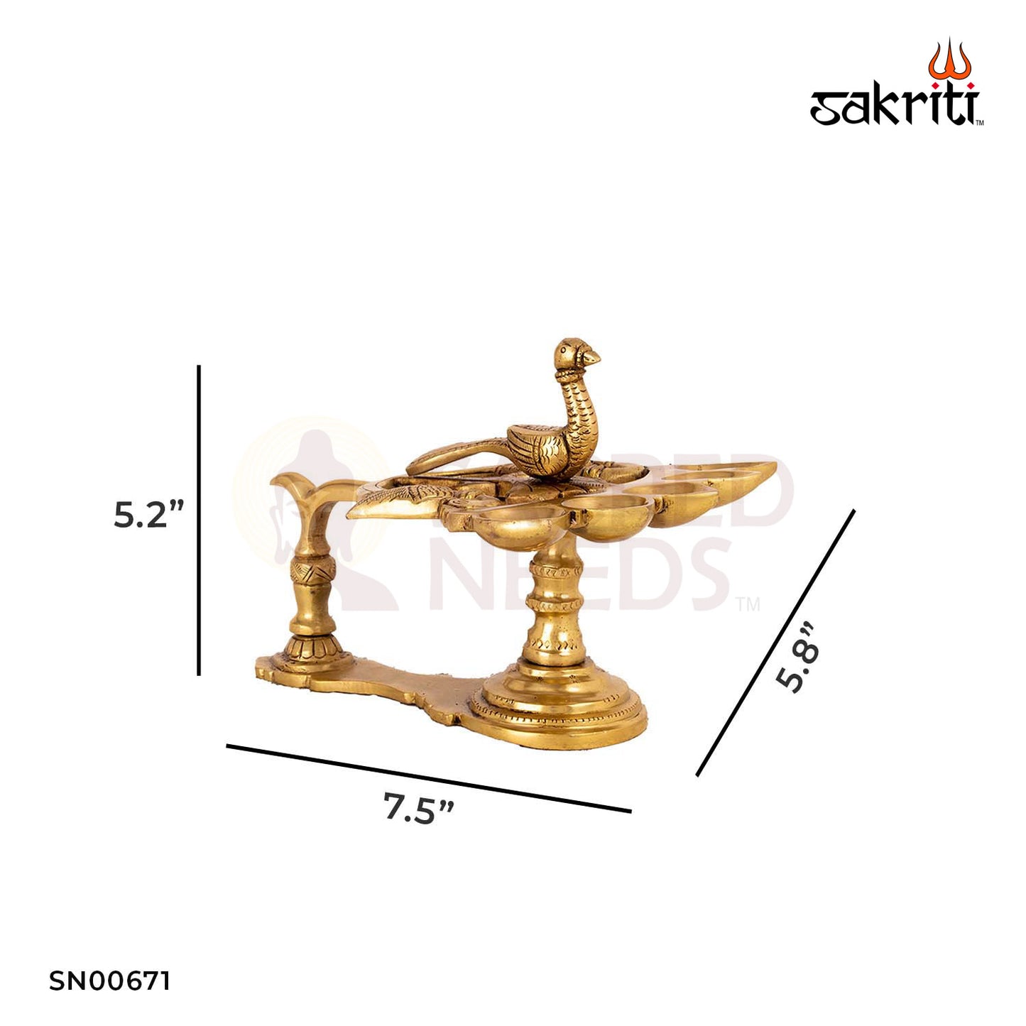 Brass Peacock Panarti – 5.2 Inch Height | Miniature Brass Aarti Diya with Peacock Handle for Daily Rituals