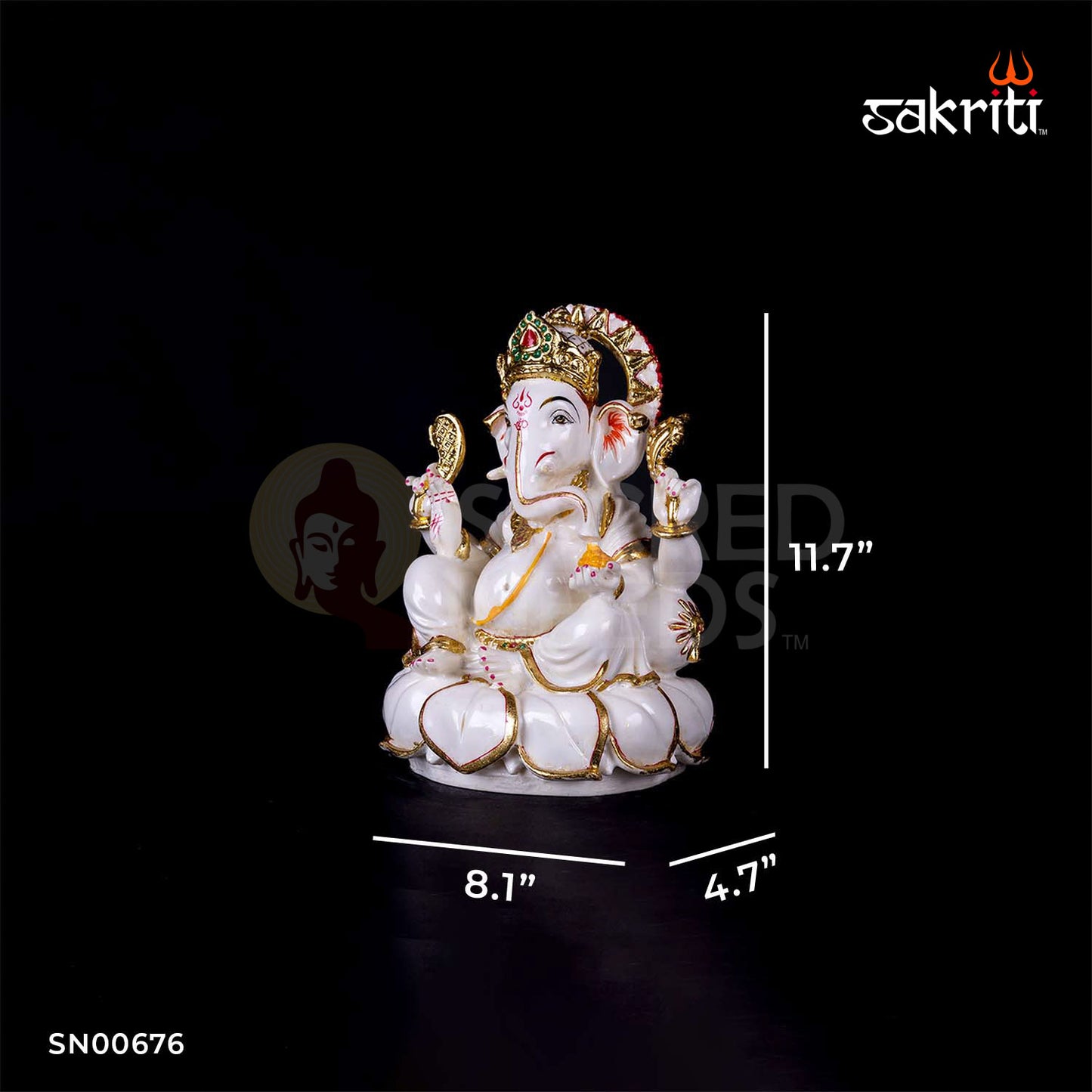 Marble Dust CM Lotus Ganesha – 11.7 Inch Height | Marble Dust Ganesha Idol Seated on Lotus for Vastu, Gifting & Decor