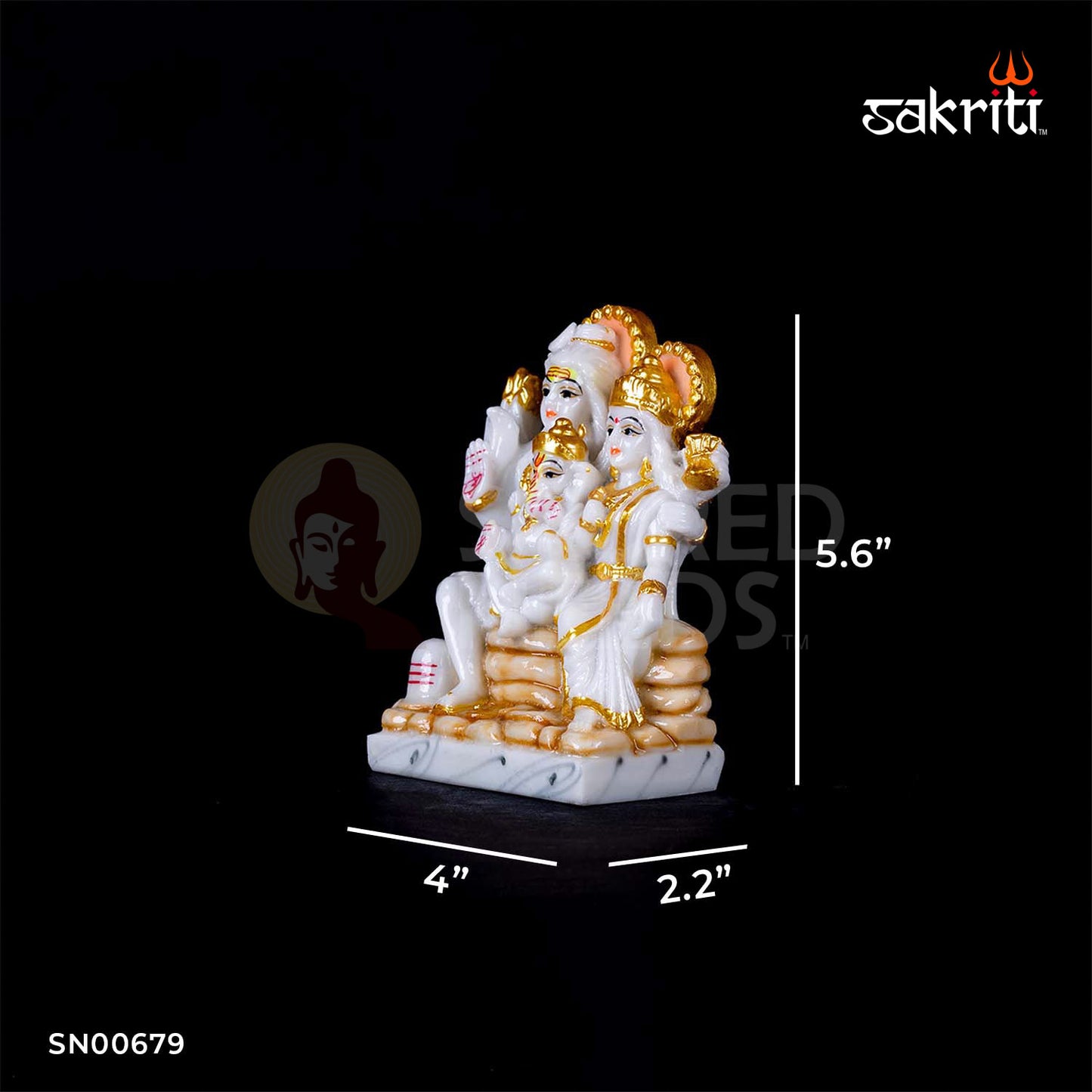 Marble Dust Shivan Family – 5.6 Inch Height | Compact Shiva Parvati Idol with Ganesha for Daily Worship & Pooja Room