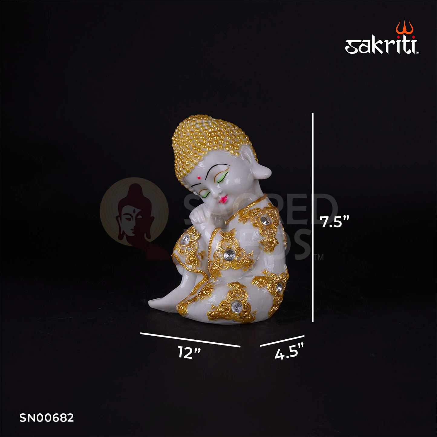 Marble Dust Meditating Baby Buddha – 7.5 Inch Height | Peaceful Young Buddha Idol for Study Table, Shelf & Gifts