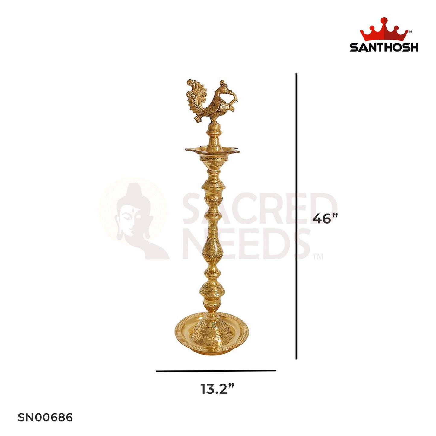 Brass Gold Nagas Kuthu Vilakku – 46 Inch Height | Tall Temple Kuthu Vilakku with Nagas Motif for Grand Pooja