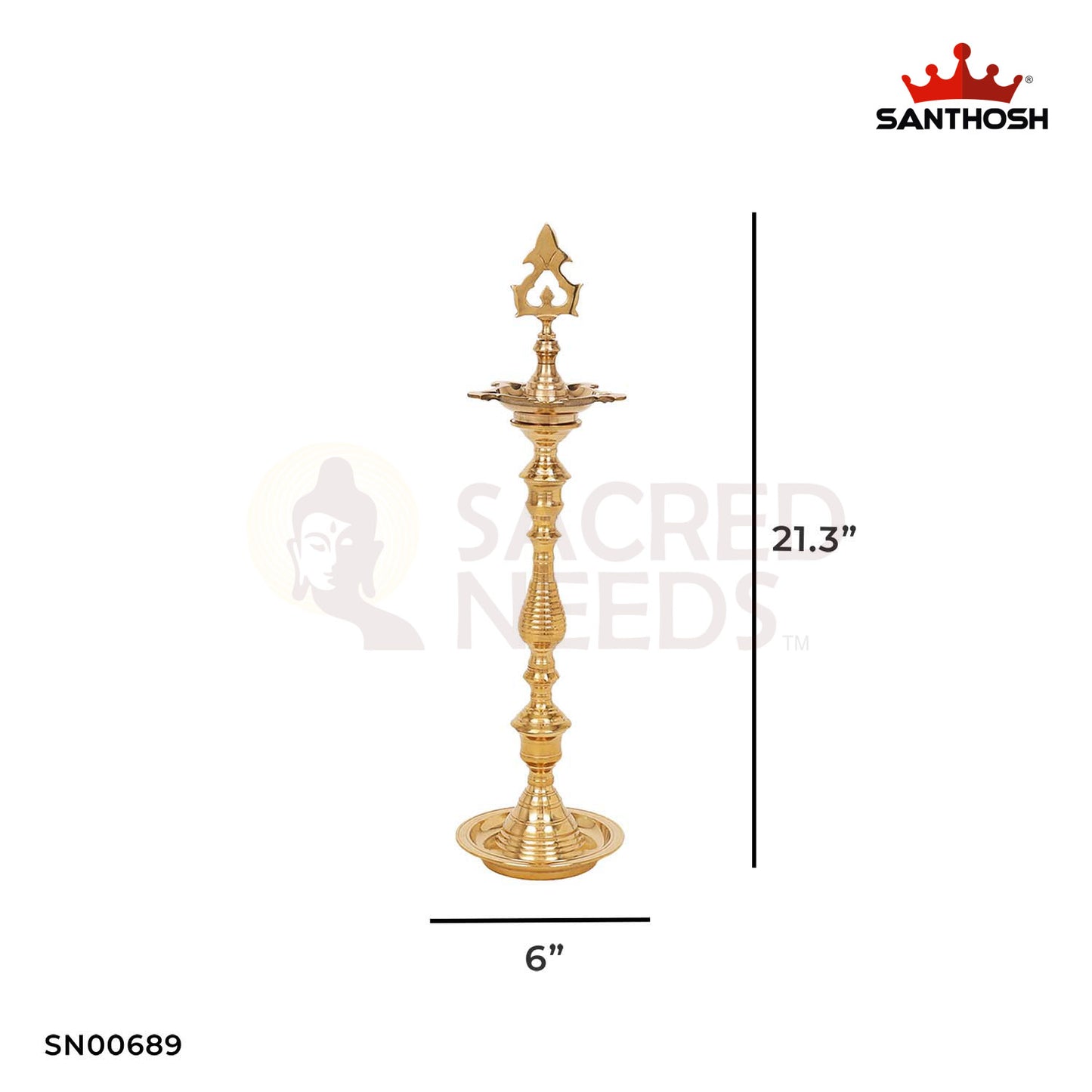 Brass Ring Kuthu Vilakku – 21.3 Inch Height | Medium Size Pooja Deepam with Ring Base for Temple Use