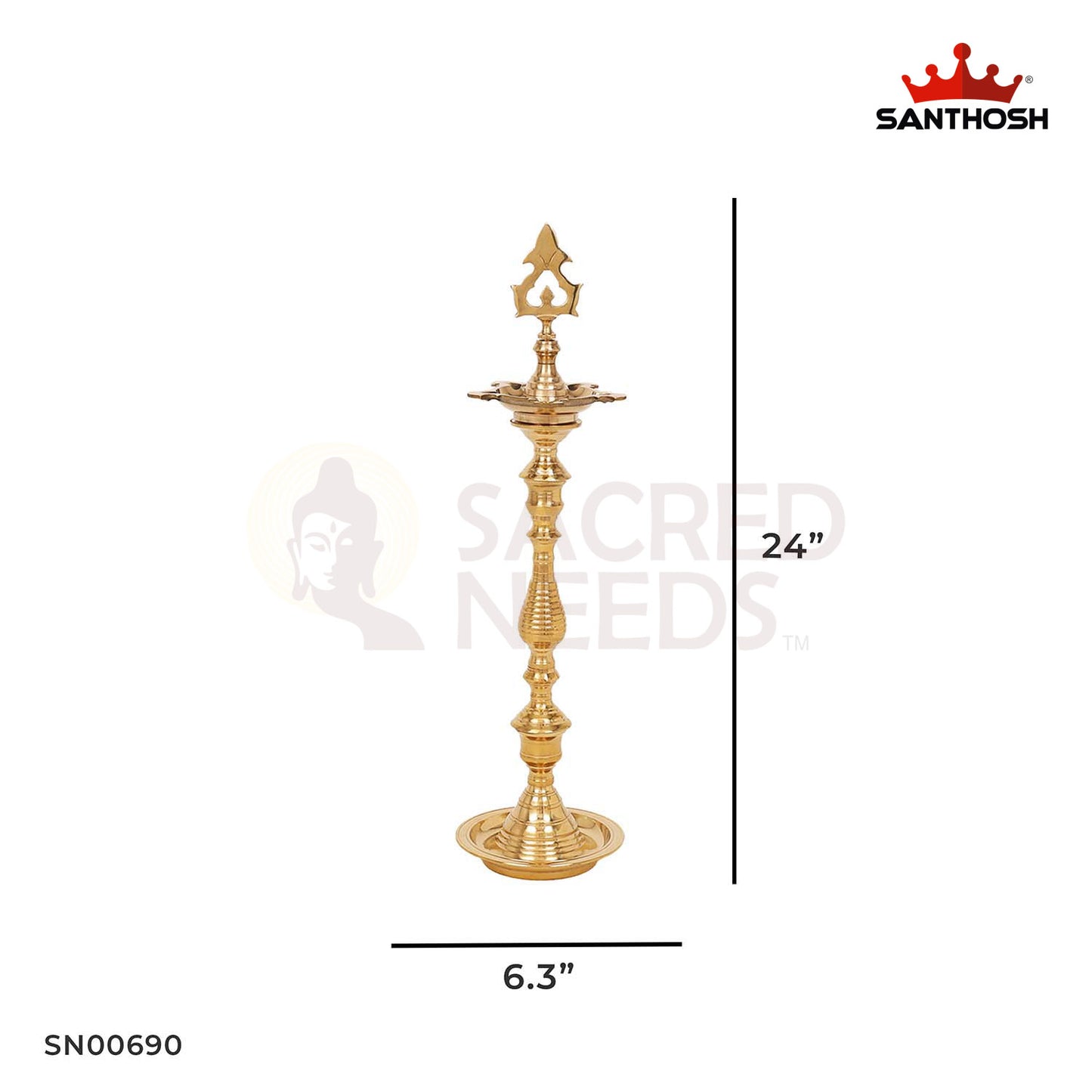 Brass Ring Kuthu Vilakku – 24 Inch Height | Classic Tall Brass Lamp with Ring Base for Devotion & Decor