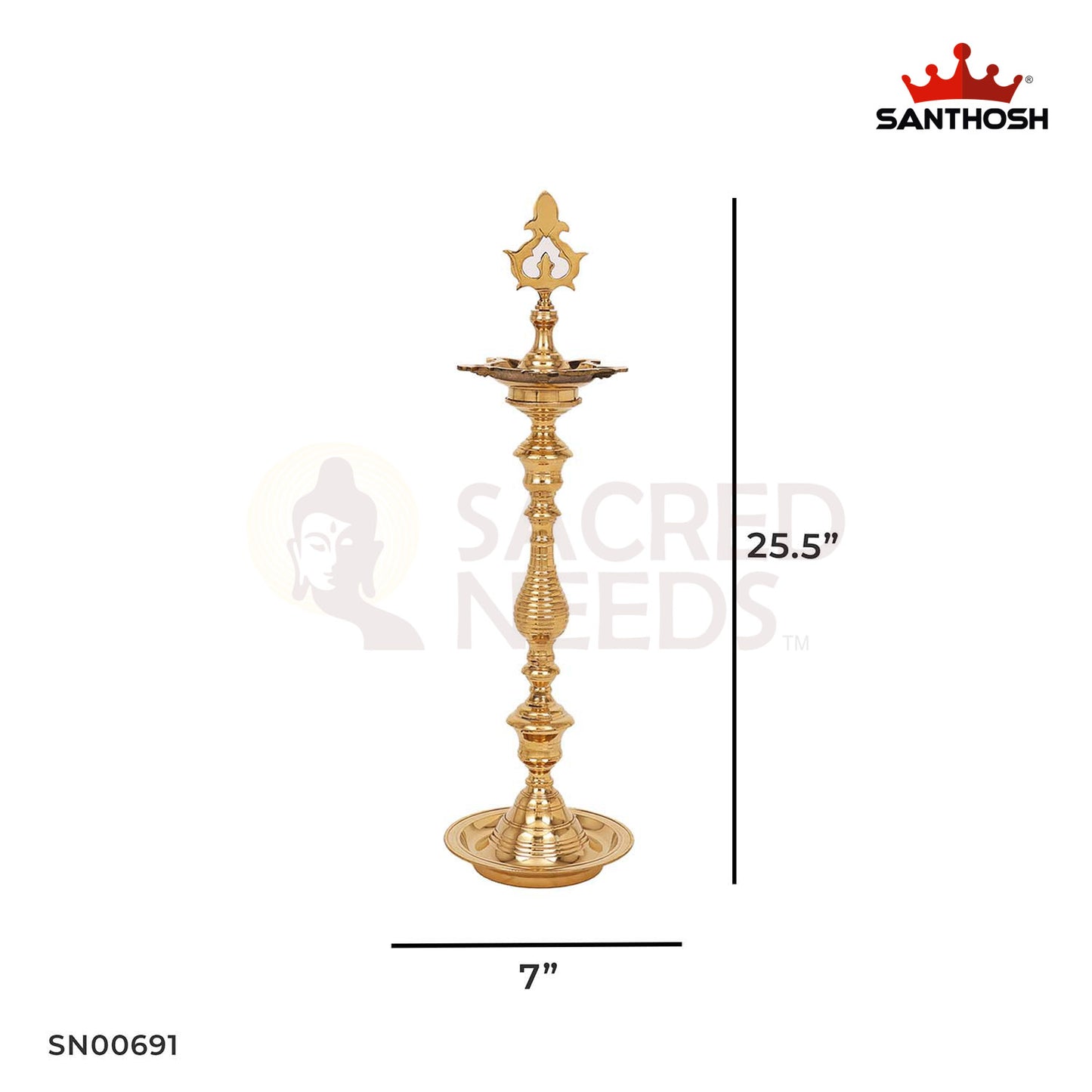 Brass Ring Kuthu Vilakku – 25.5 Inch Height | South Indian Brass Kuthu Deepam for Temple and Home Mandir