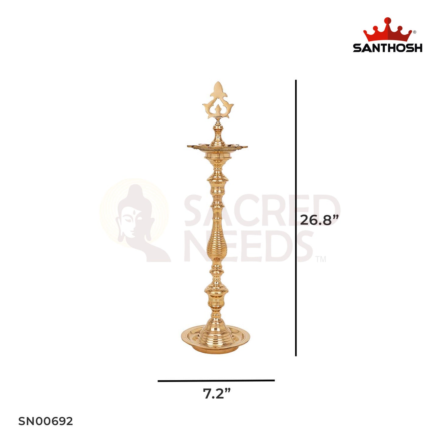 Brass Ring Kuthu Vilakku – 26.8 Inch Height | Elegant Brass Ring Base Deepam for Rituals and Lighting Traditions