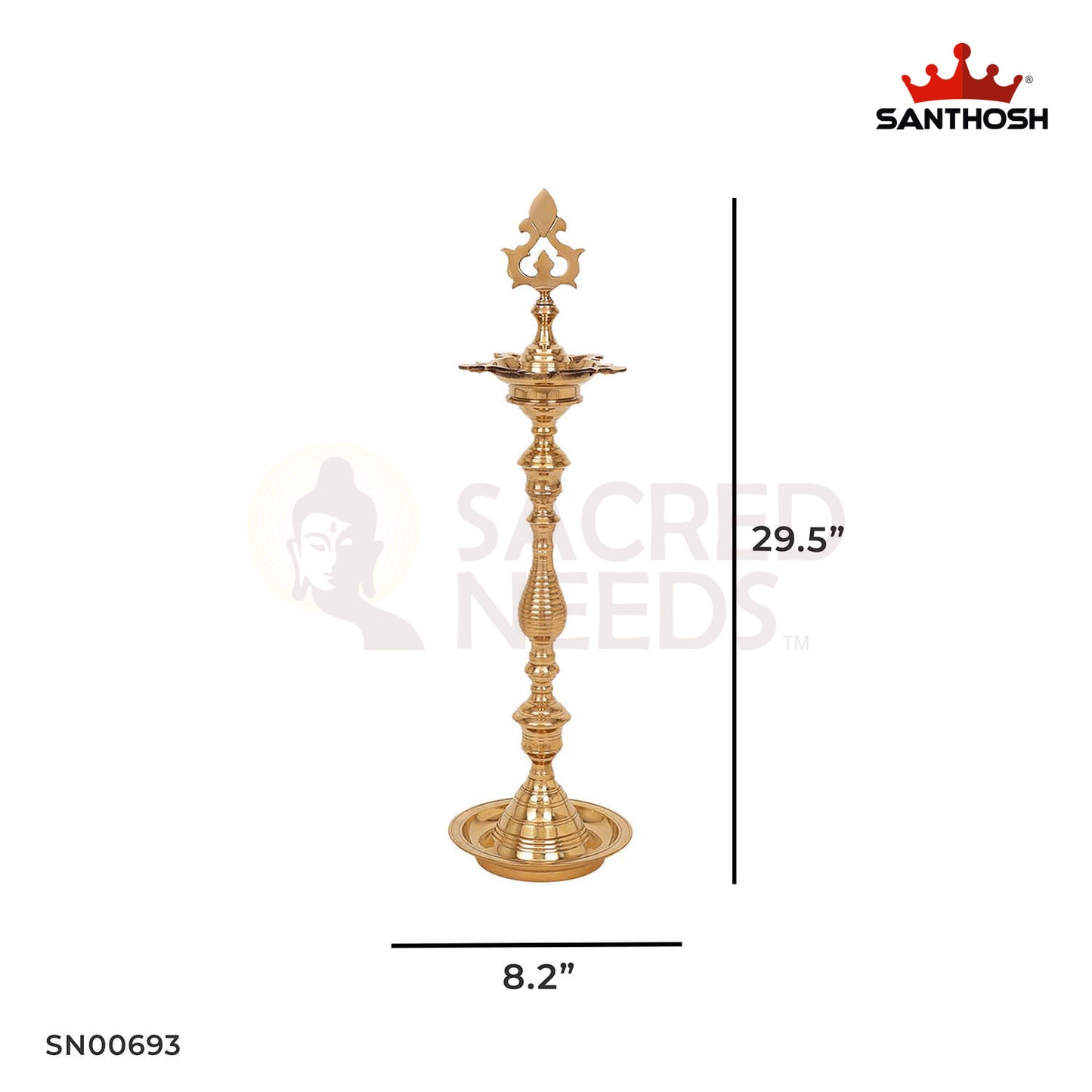 Brass Ring Kuthu Vilakku – 29.5 Inch Height | Large Pooja Lamp with Traditional Ring Base for Worship Spaces