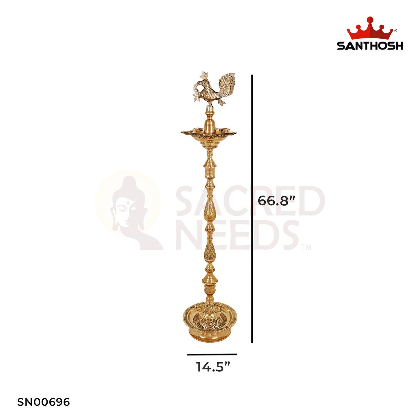 Brass Nagas Kuthu Vilakku – 66.8 Inch Height | Oversized Temple Lamp with Nagas Carving for Festive Events