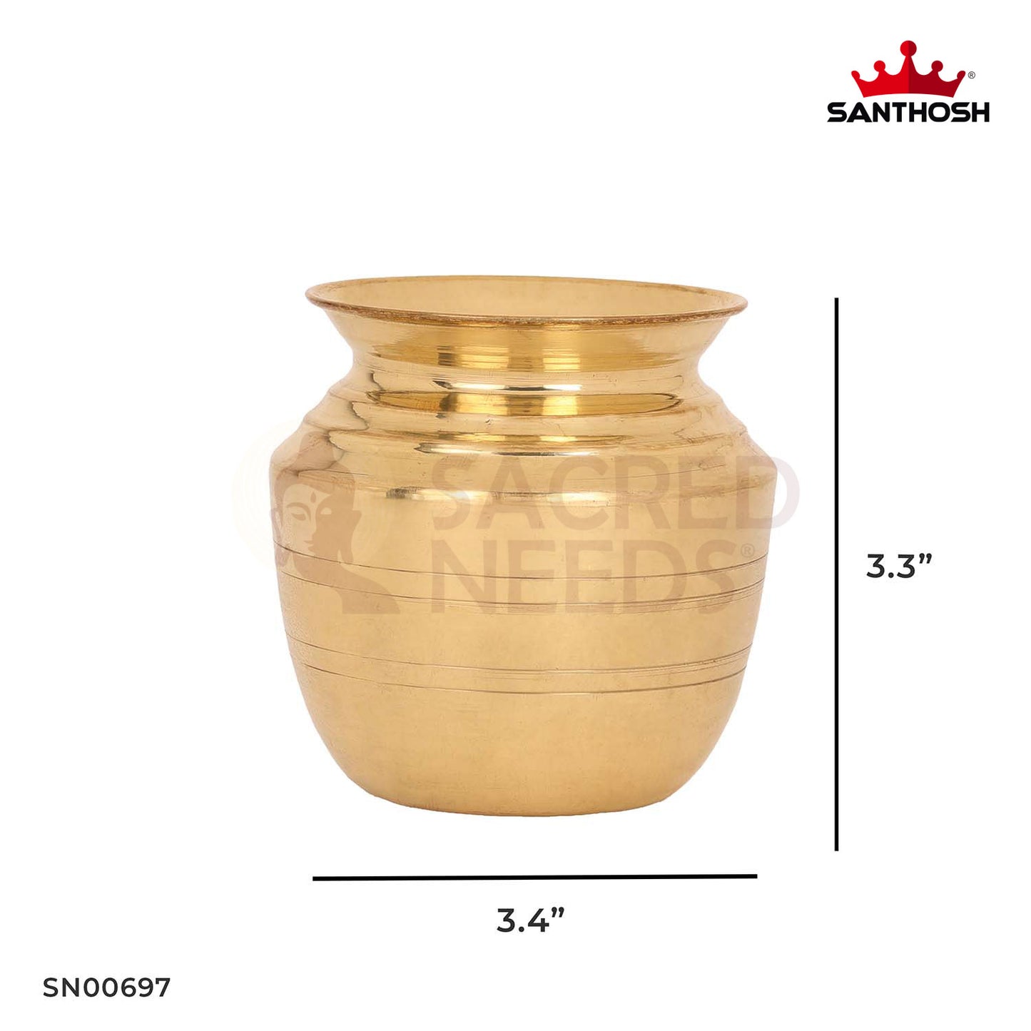 ICC Kumba Chambu – 3.3 Inch Height | Traditional Brass Water Pot for Kalash Pooja & Rituals