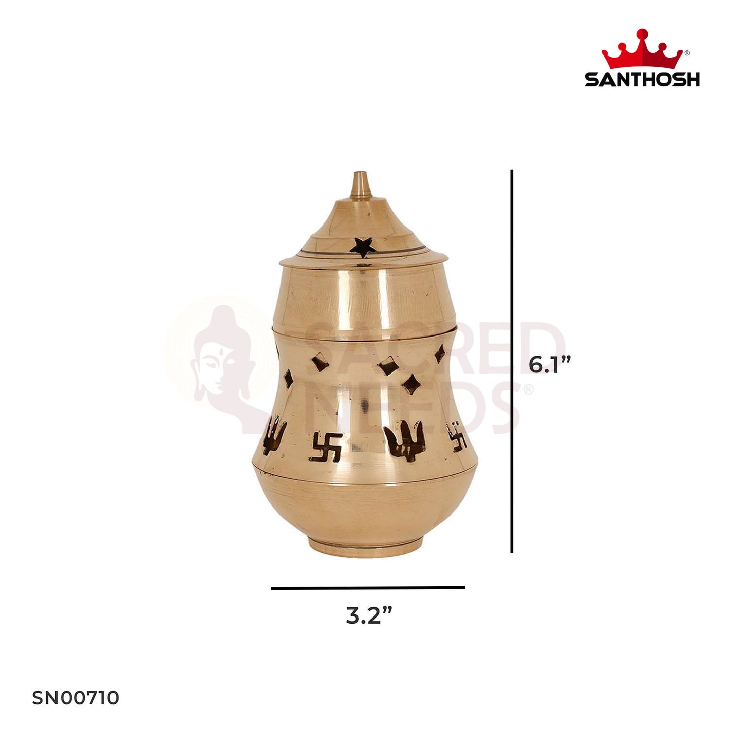 Brass Kapoor Jali Deepam – 6.1 Inch Height | Camphor Burning Diya with Ventilated Lid for Daily Aarti & Purification