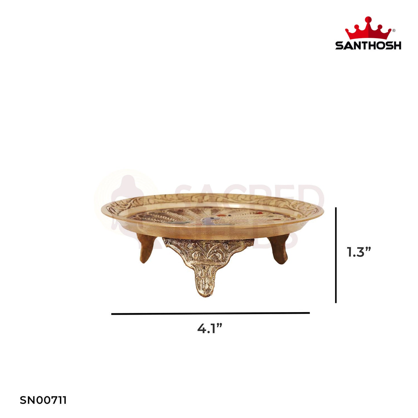 Brass Amboss Pintray Meena – 1.3 Inch Height | Decorative Brass Meenakari Tray for Pooja Essentials & Gifts