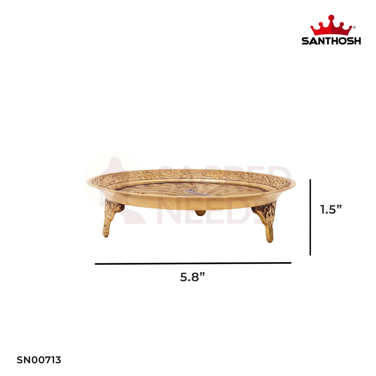 Brass Amboss Pintray Meena – 1.5 Inch Height | Compact Brass Pooja Thali with Meena Work for Festive Rituals