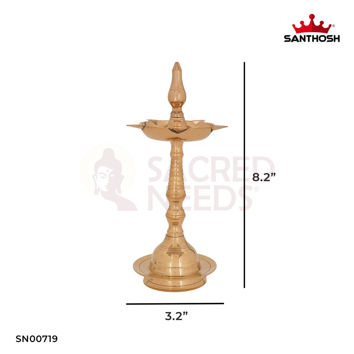 Brass Kerala Fancy Vilakku – 8.2 Inch Height | Elegant Brass Lamp for Housewarming, Diwali & Home Temple