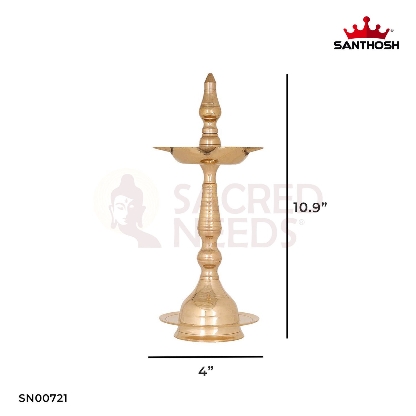 Brass Kerala Fancy Vilakku – 10.9 Inch Height | Ornate Kerala Style Brass Lamp for Pooja, Festivals & Gifts