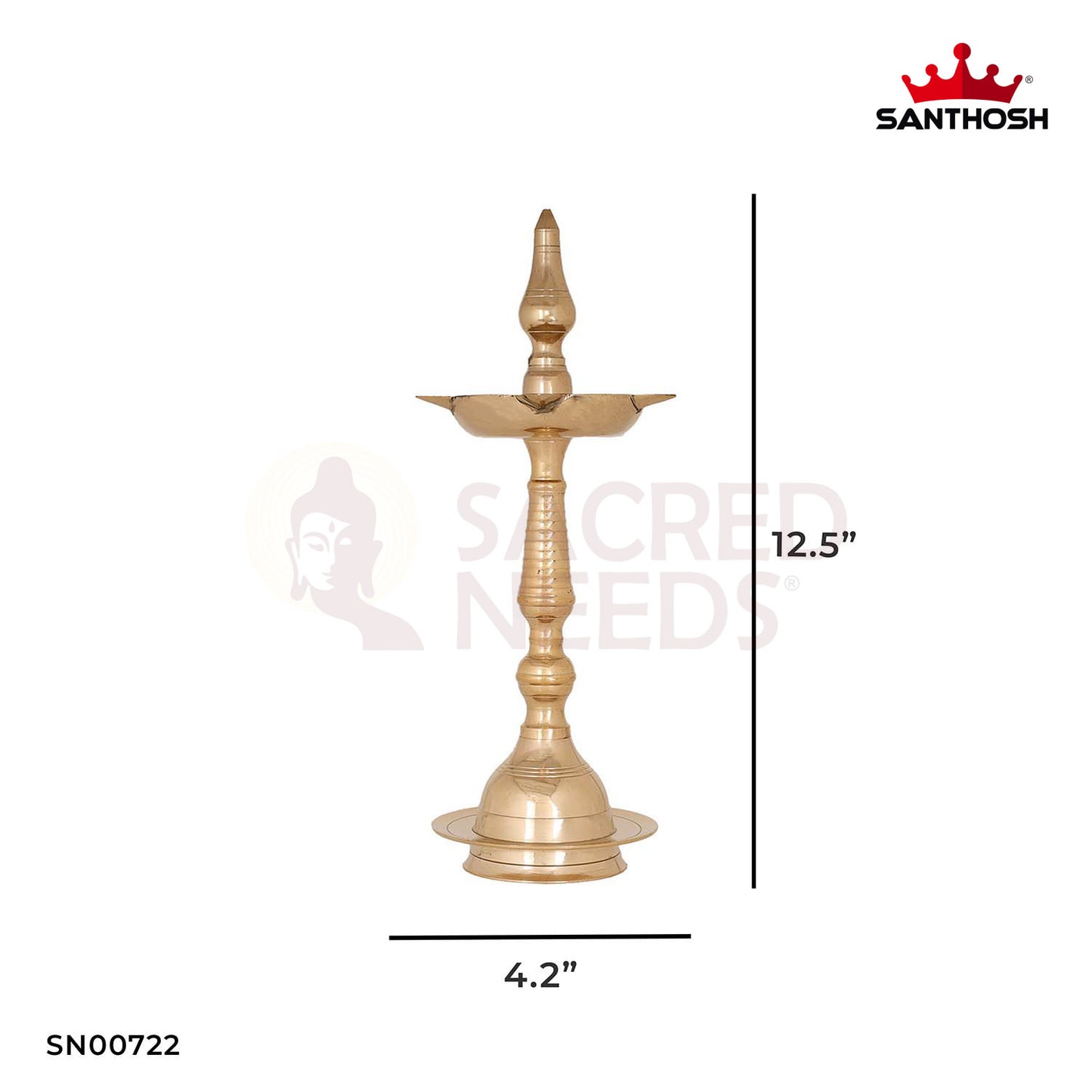 Brass Kerala Fancy Vilakku – 12.5 Inch Height | Classic Fancy Brass Deepam for Temple and Home Mandir