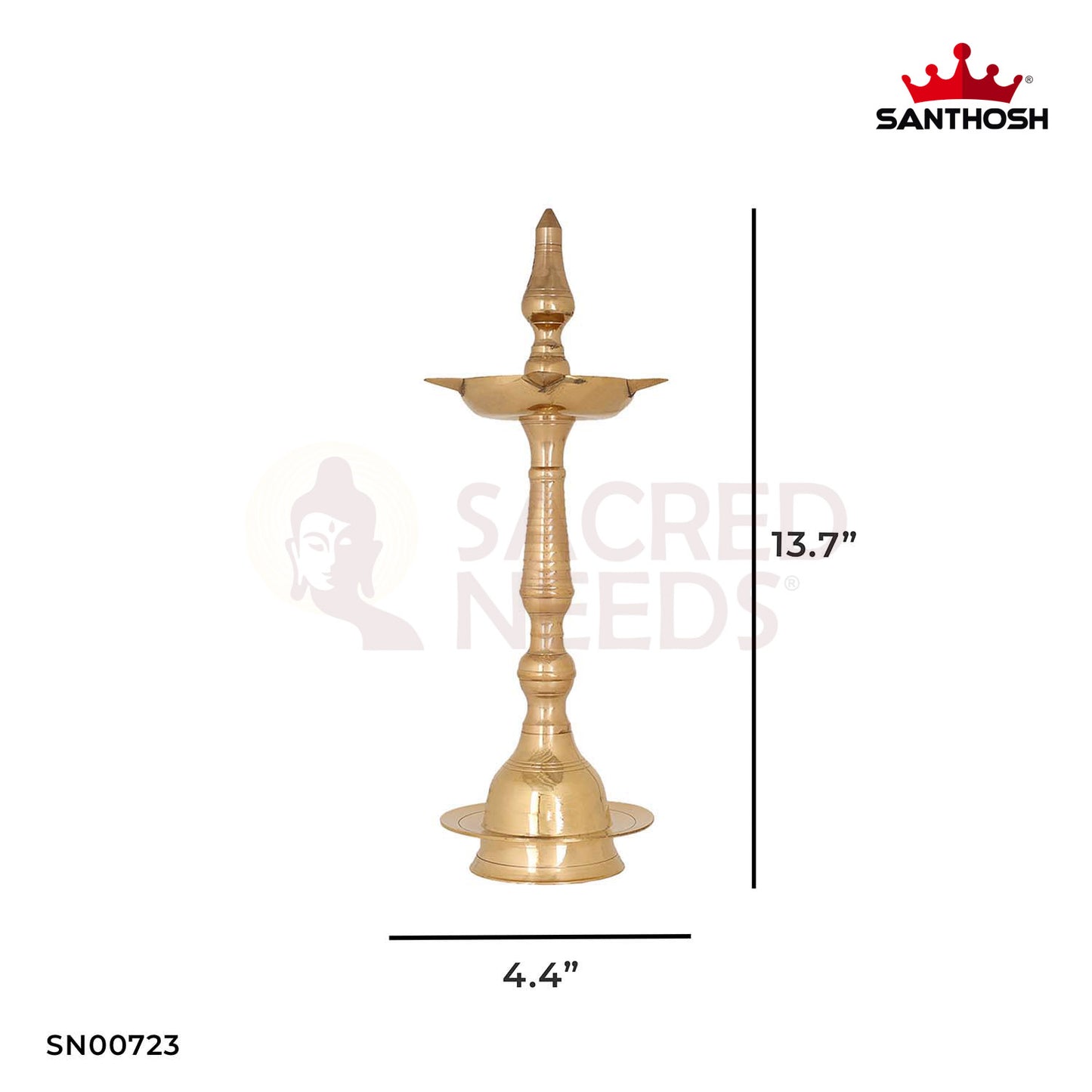Brass Kerala Fancy Vilakku – 13.7 Inch Height | Handcrafted Pooja Lamp in Kerala Style for Devotional Ambience