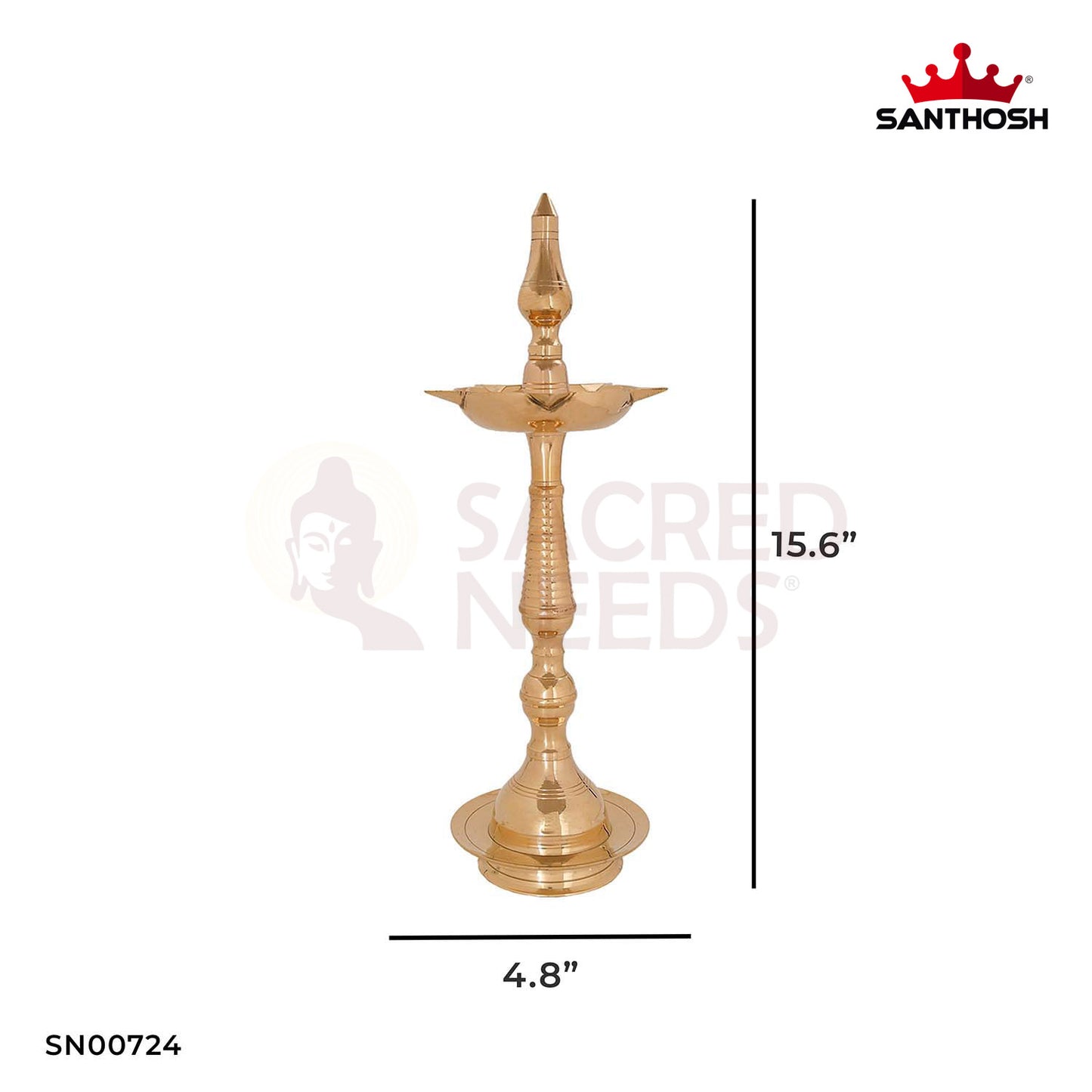 Brass Kerala Fancy Vilakku – 15.6 Inch Height | Tall Traditional Brass Vilakku for Temple Lighting & Decoration