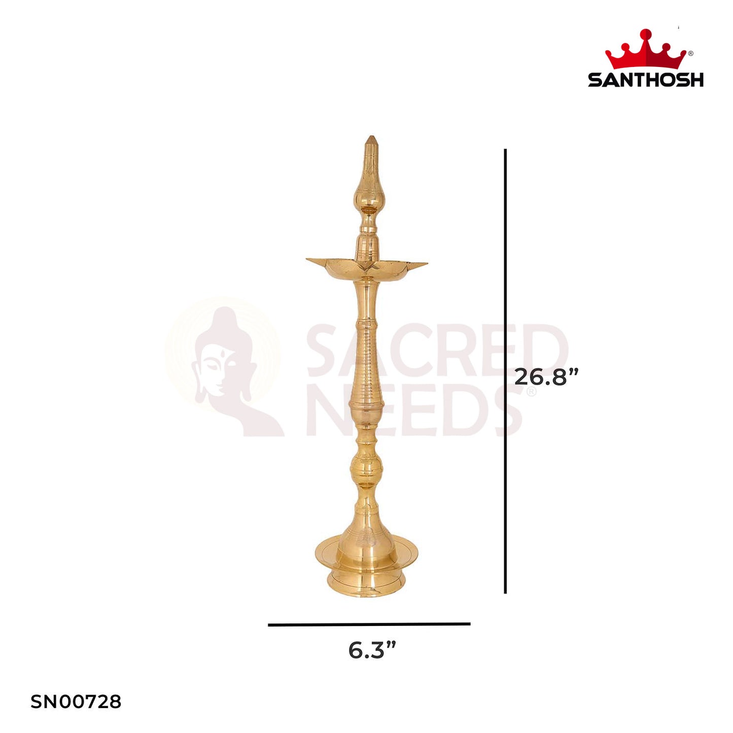 Brass Kerala Fancy Vilakku – 26.8 Inch Height | Oversized Kerala Vilakku for Spiritual Spaces & Celebrations