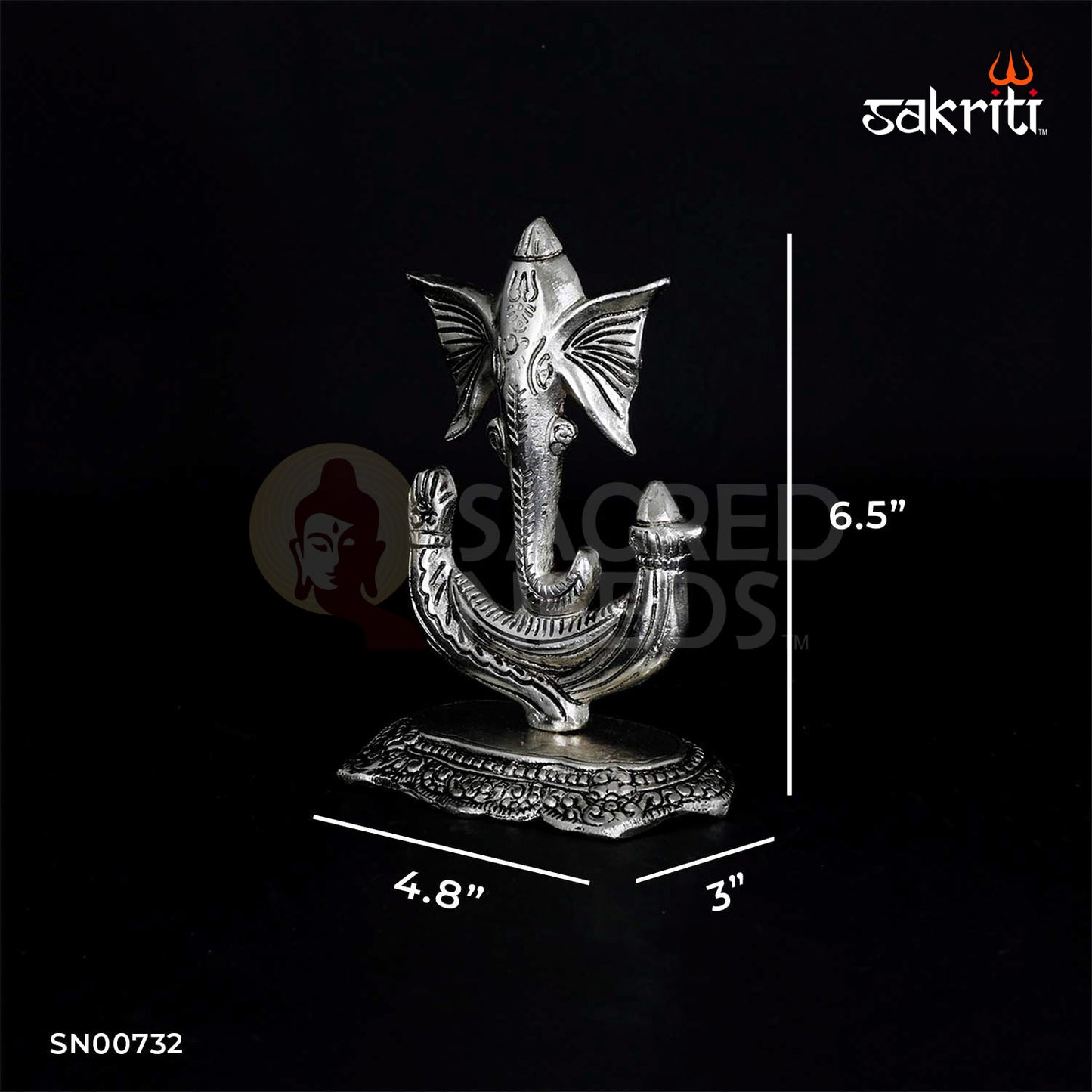 Aluminium U Ganesha – 6.5 Inch Height | Modern Ganesh Statue for Office, Car Dashboard & Decor