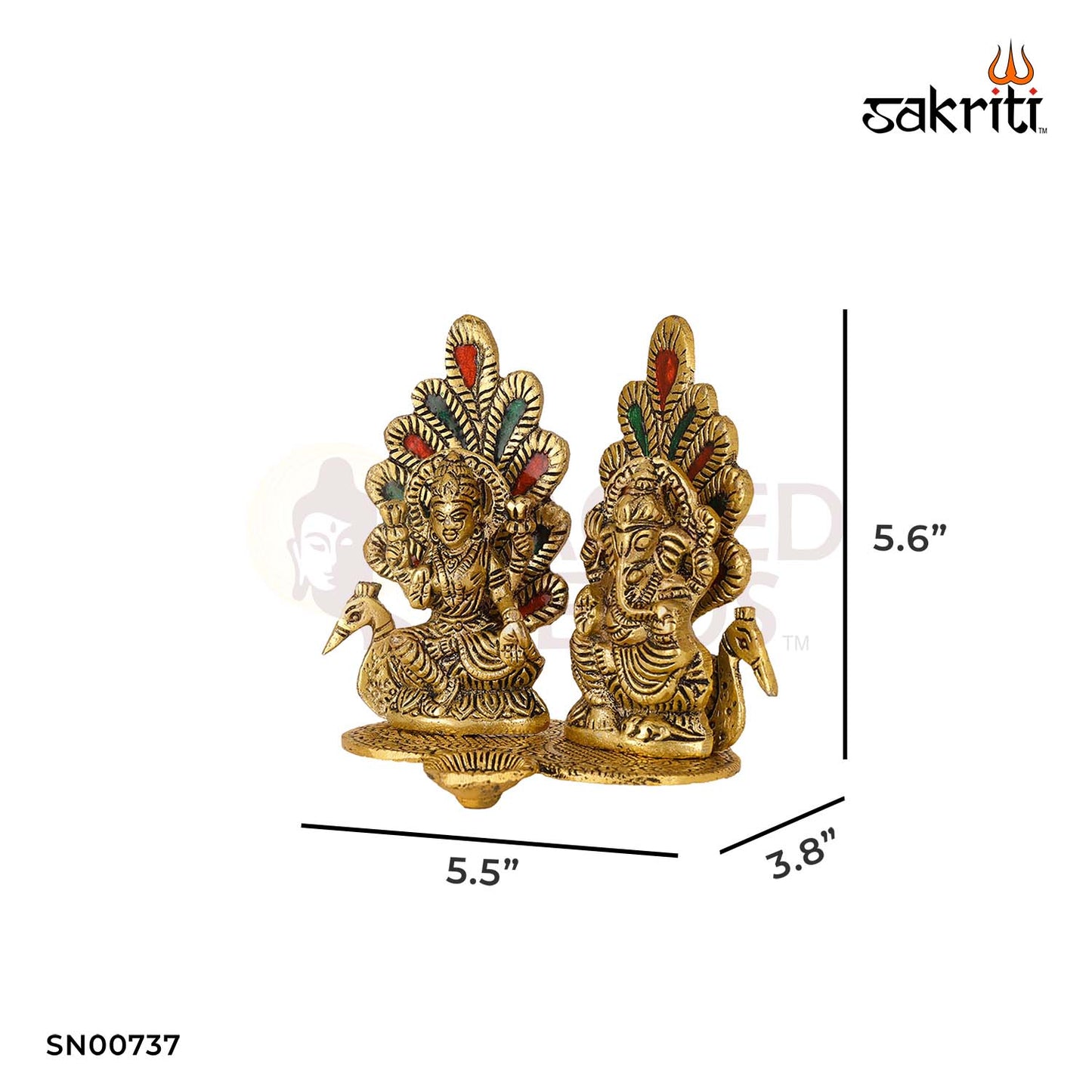 Aluminium Lakshmi Ganesh Peacock Meena – 5.6 Inch Height | Artistic Ganesha Idol with Meenakari Peacock Design