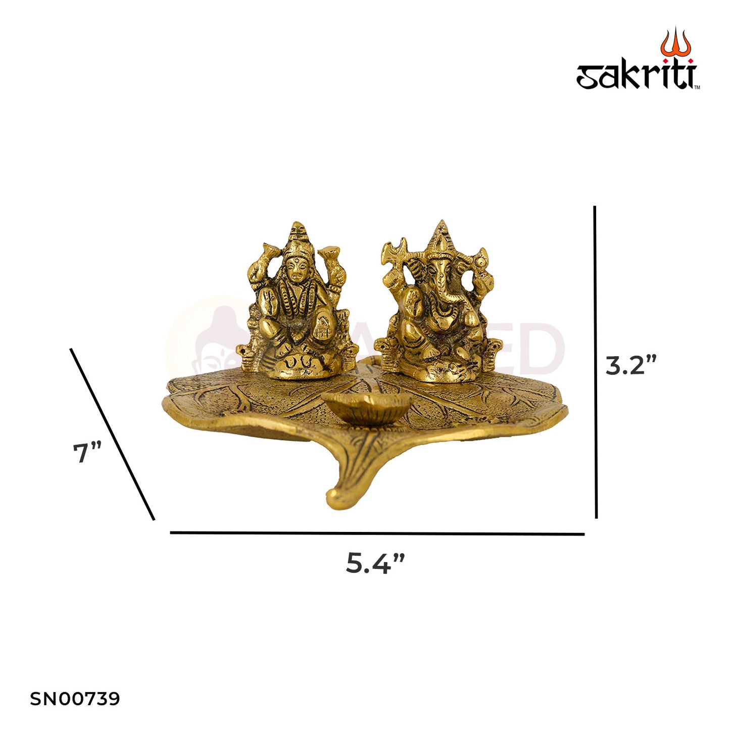 Aluminium Lakshmi Ganesh with Leaf – 3.2 Inch Height | Ganesha Statue with Leaf Backdrop for Home or Office