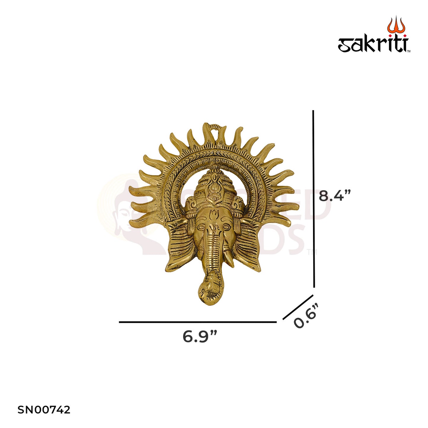 Aluminium Sun Ganesha – 8.4 Inch Height | Ganpati Idol with Radiant Sun Design for Wall or Table