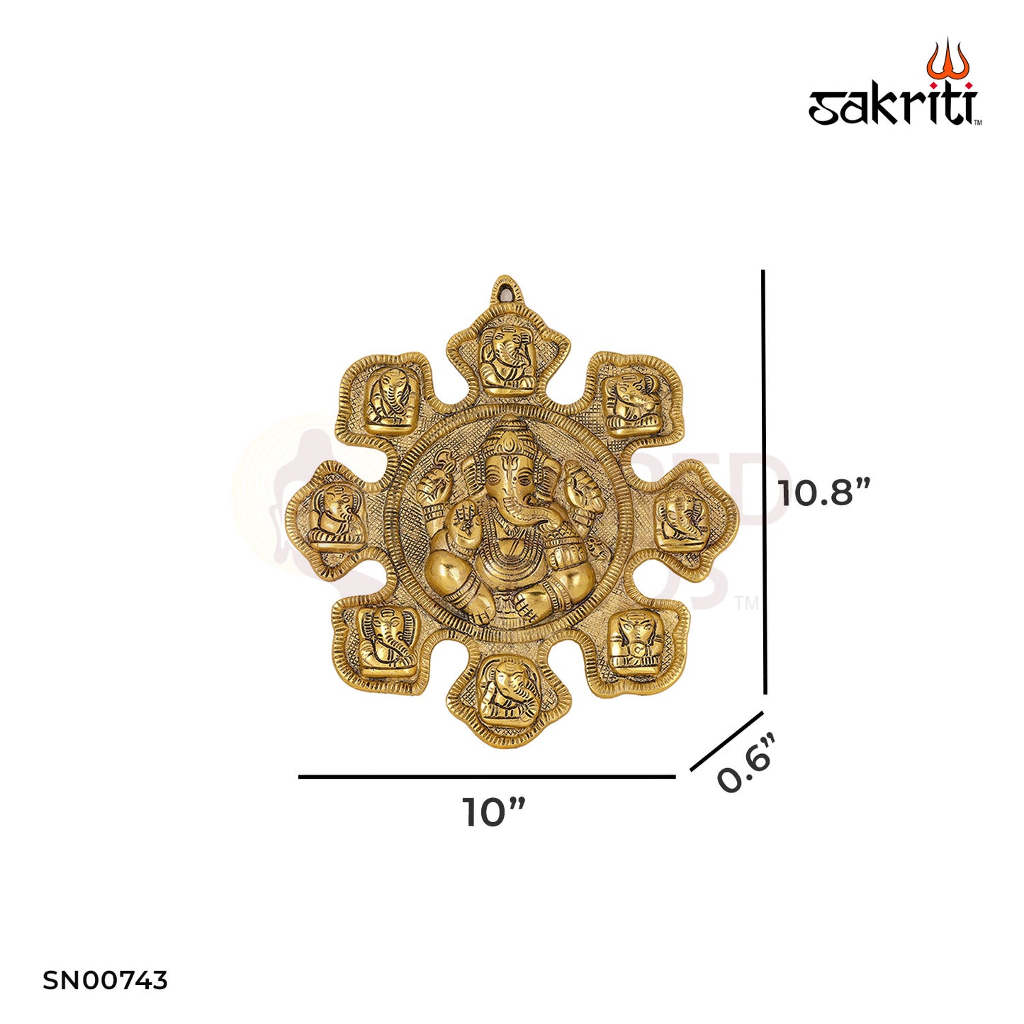 Aluminium Astha Vinayak Mounted – 10.8 Inch Height | Set of Eight Ganeshas Wall Mounted Panel