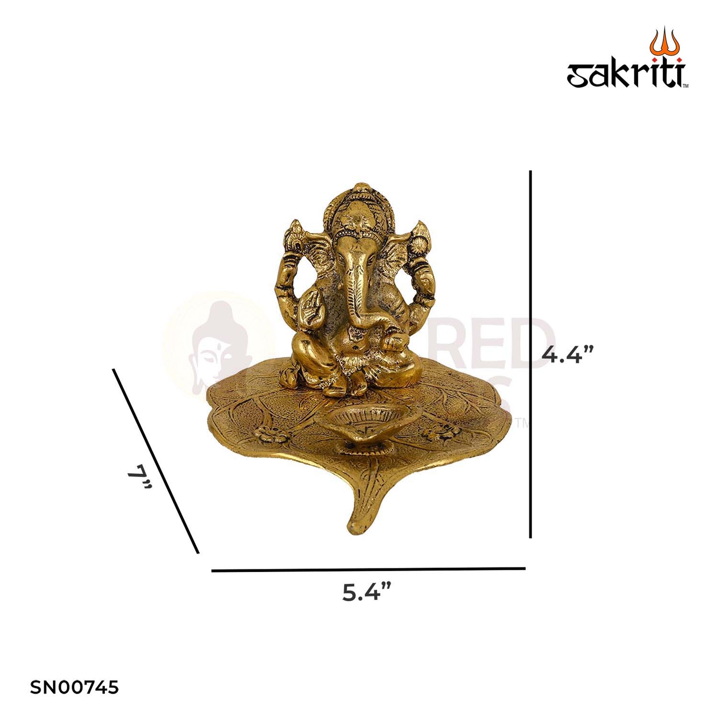 Aluminium Leaf Ganesha Deepam – 4.4 Inch Height | Ganesha Diya with Leaf Design for Temple Decor