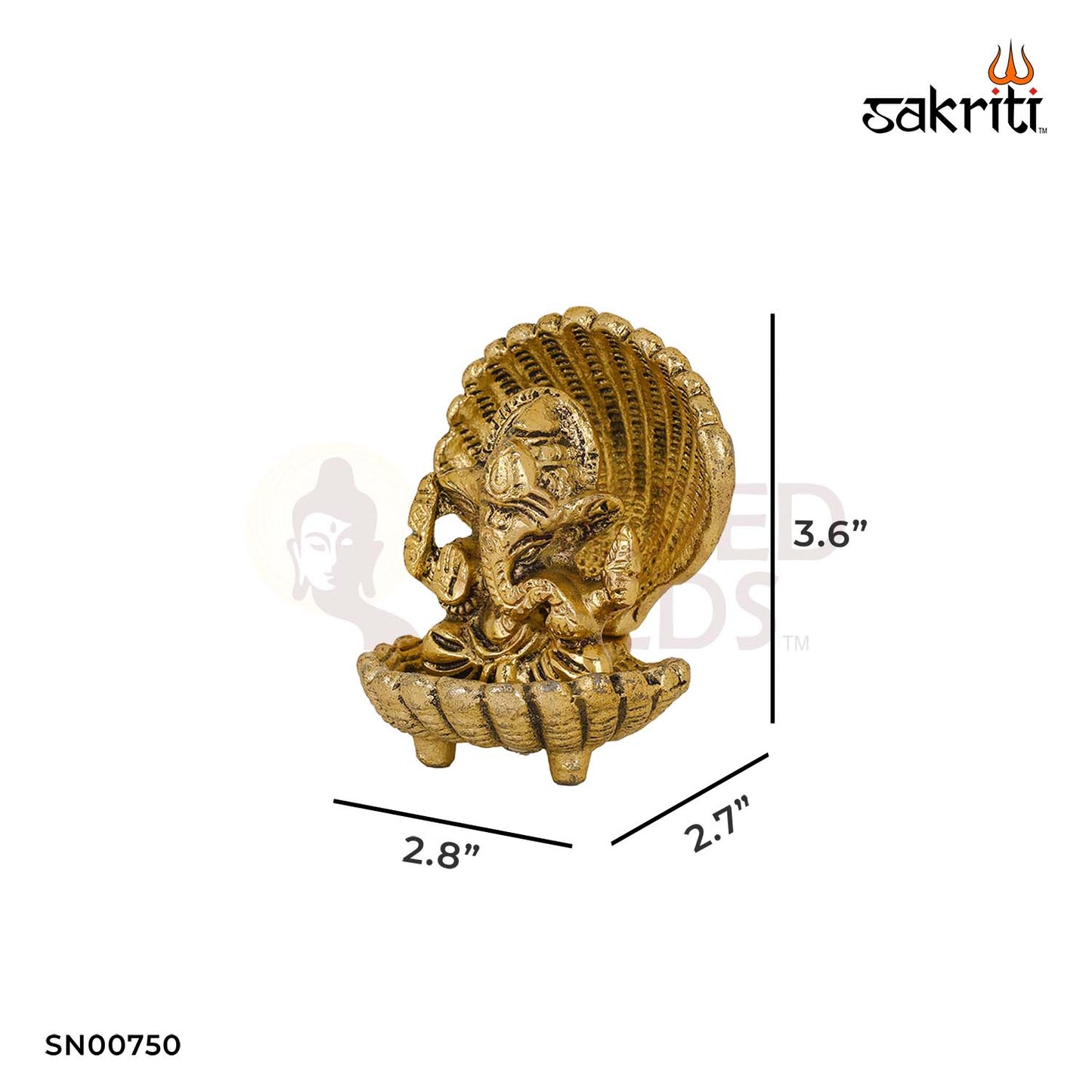 Aluminium Shell Ganesha – 3.6 Inch Height | Ganesha Idol with Shankh Design for Spiritual Decor