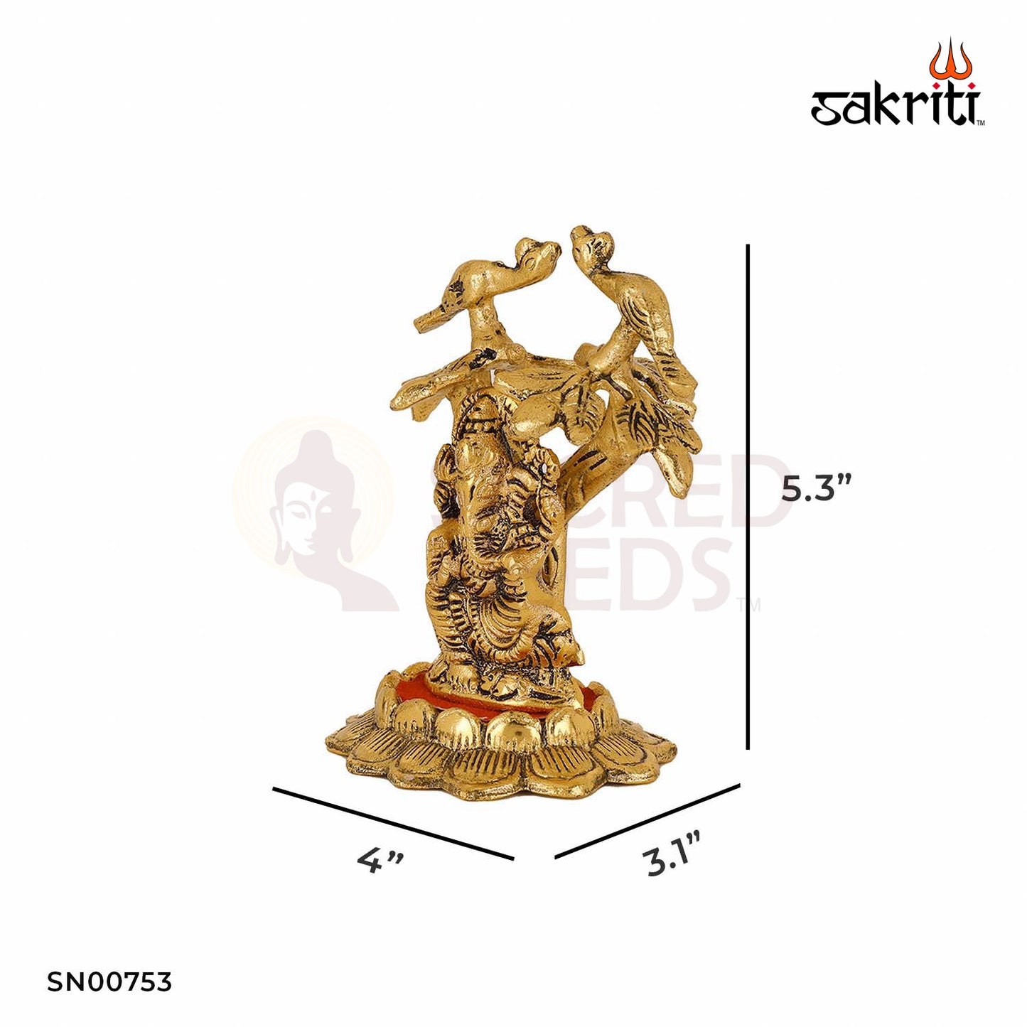 Aluminium Ganesha with Tree – 5.3 Inch Height | Eco-Themed Ganesh Idol for Office Table & Mandir