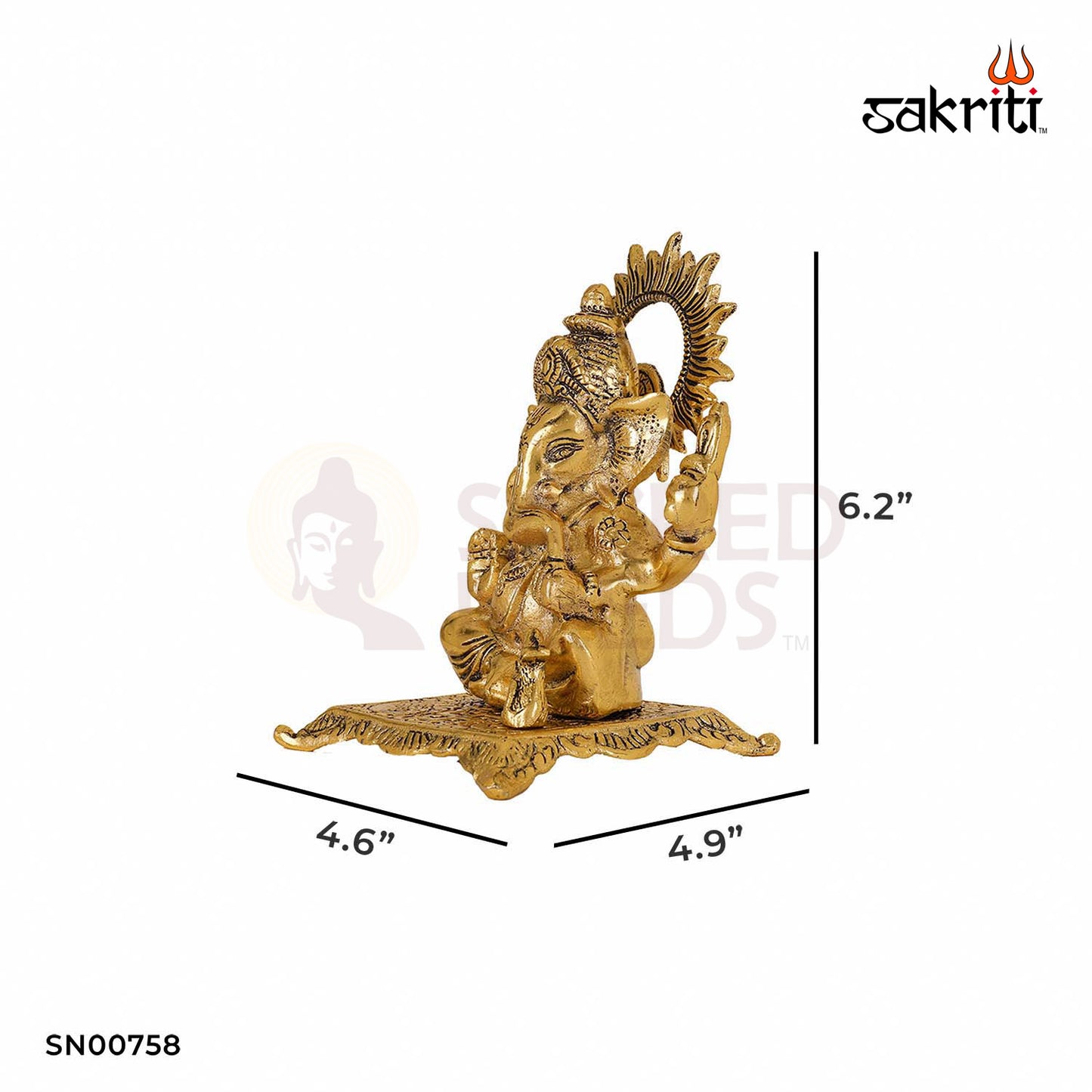 Aluminium Ganesha with Base – 6.2 Inch Height | Compact Ganpati Idol for Car, Desk or Festival