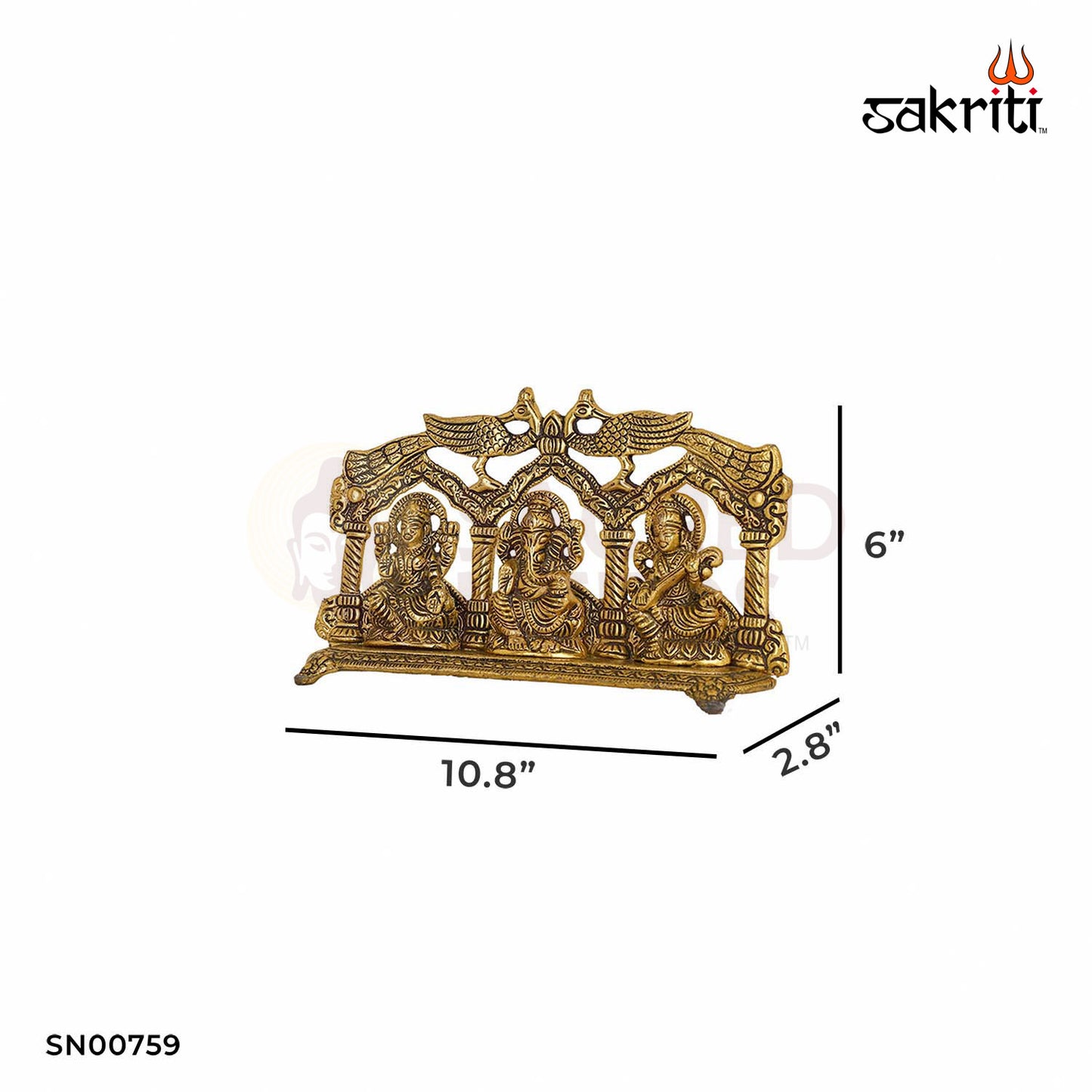 Aluminium Lakshmi Ganesh Sarashwathi Frame with Peacock – 10.8 Inch Length | Ganesha Wall Frame with Peacock Design