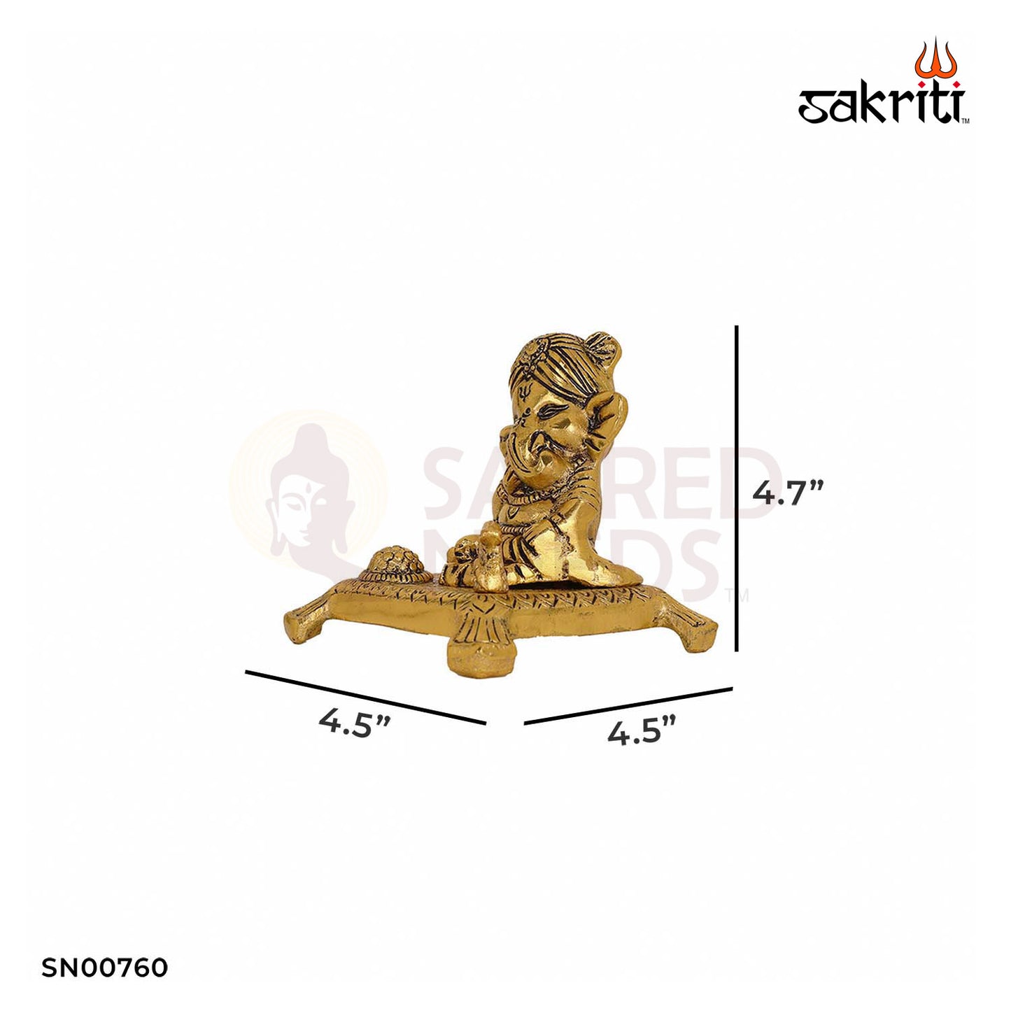 Aluminium Laddu Ganesha – 4.7 Inch Height | Ganesha Idol Holding Laddu for Blessings & Happiness