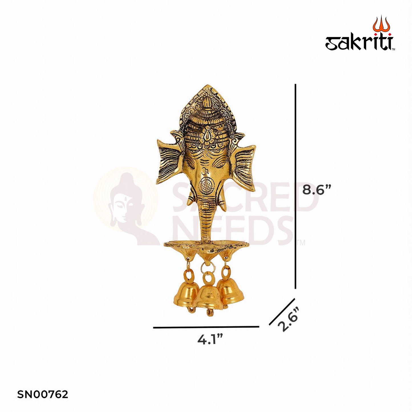 Aluminium Ganesha with Bell – 8.6 Inch Height | Ganpati Idol with Temple Bell for Devotional Use