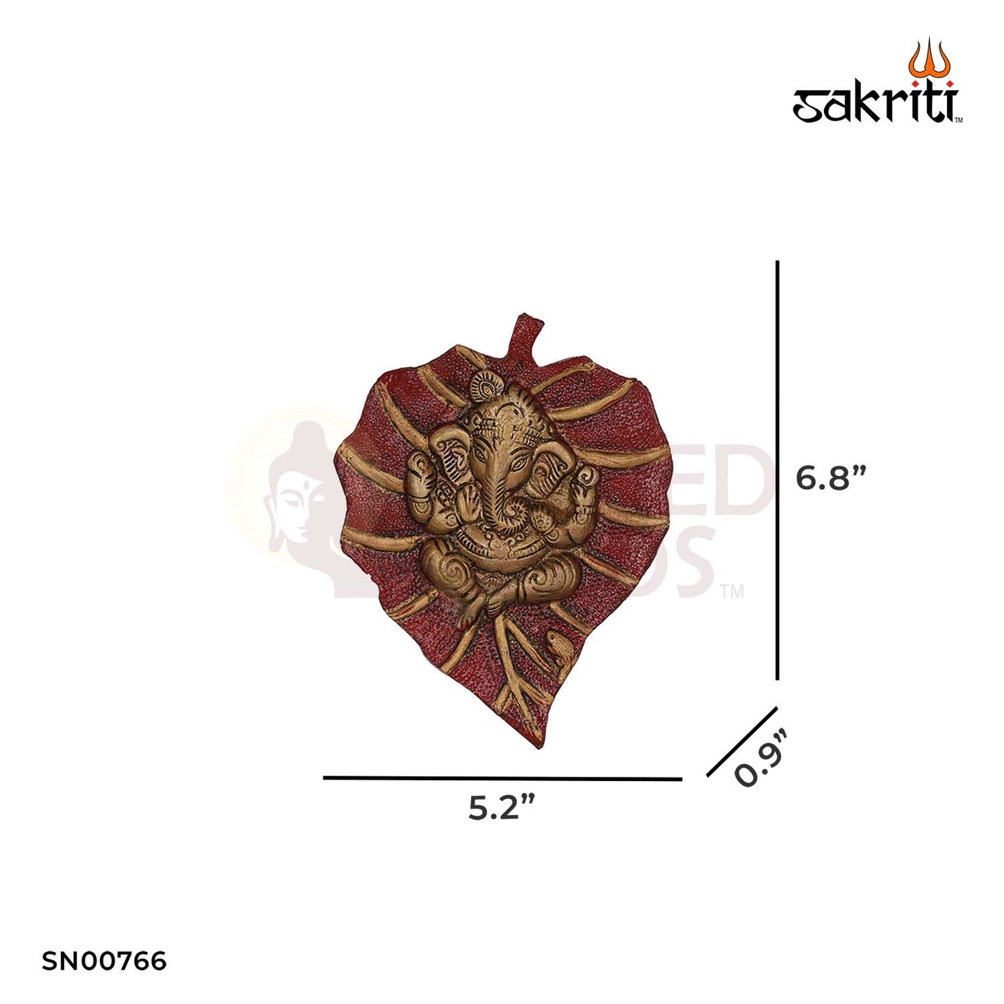 Aluminium Red Leaf Ganesha Mounted – 6.8 Inch Height | Ganpati Idol on Red Leaf Frame for Wall Decor