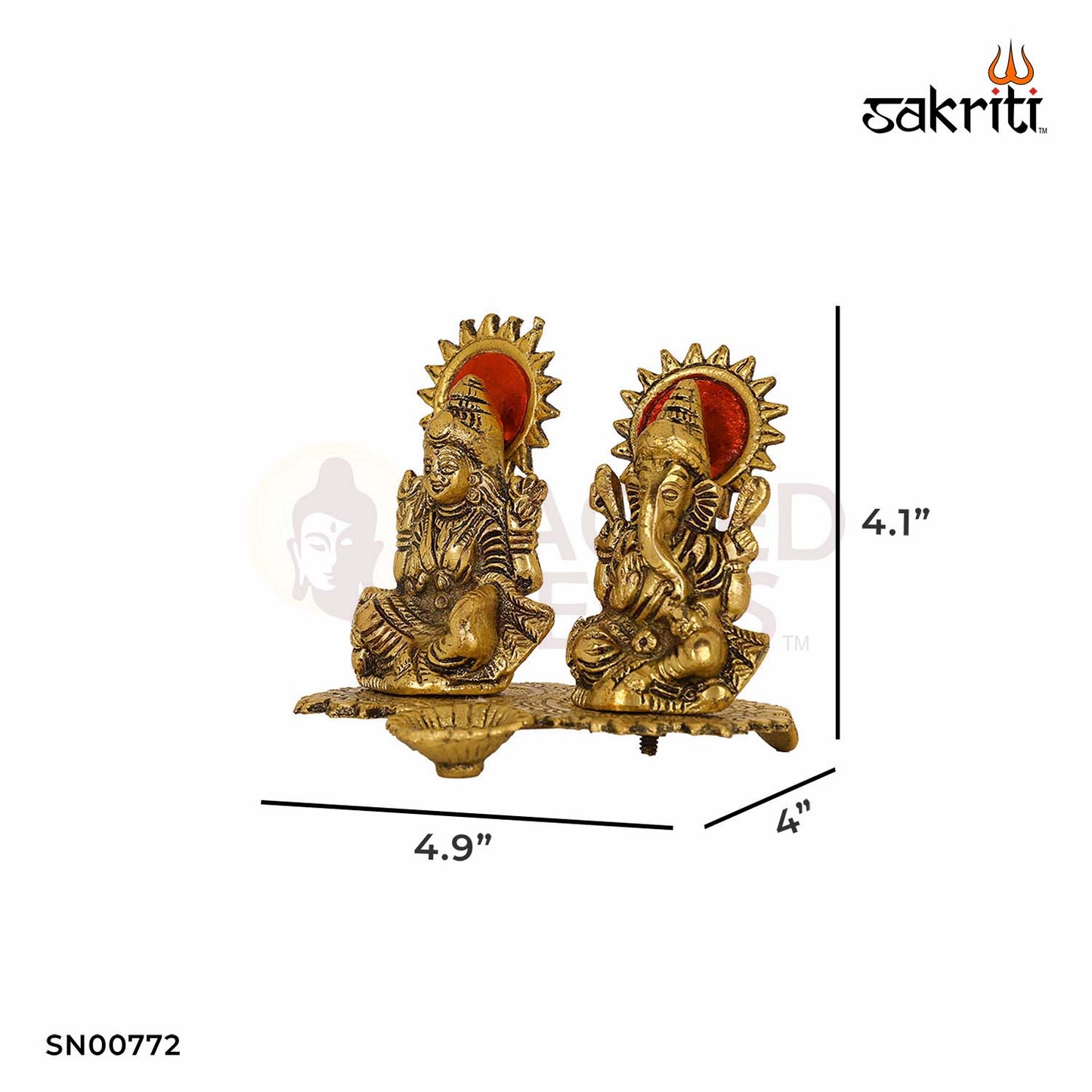 Aluminium Lakshmi Ganesh with Base – 4.1 Inch Height | Small Ganesha Idol with Stable Stand for Office Use