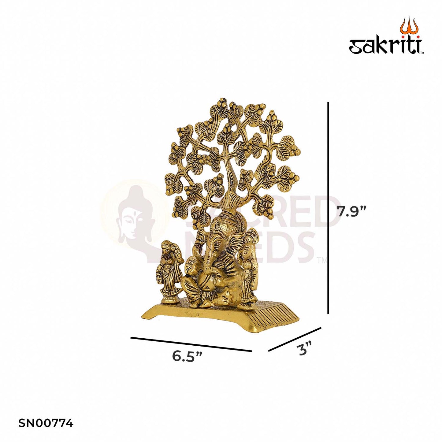 Aluminium Ganesha with Tree – 7.9 Inch Height | Tree-Back Ganesh Statue for Spiritual Decor