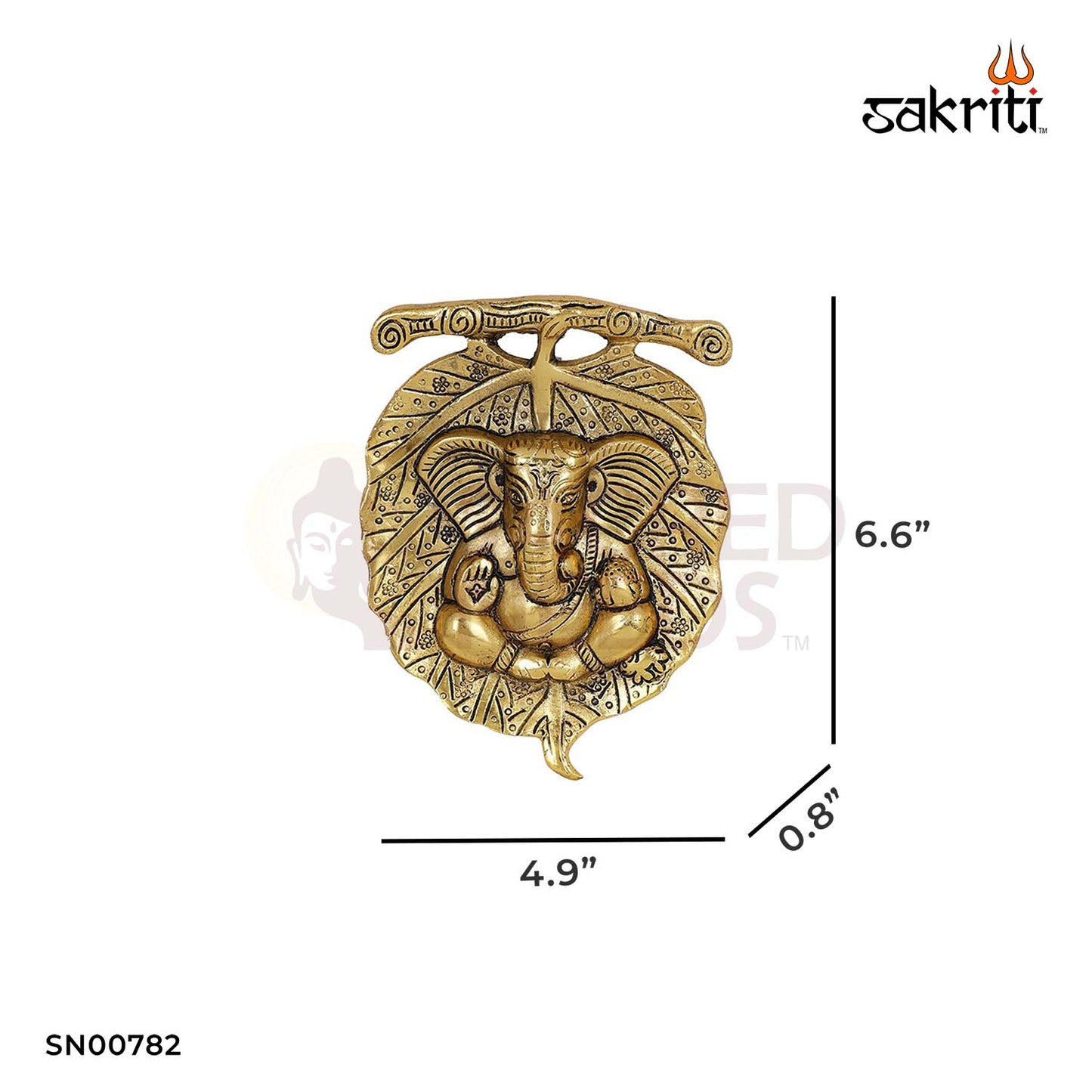 Aluminium Stem Leaf Ganesha Mounted – 6.6 Inch Height | Ganpati Idol on Leaf Stem Wall Frame